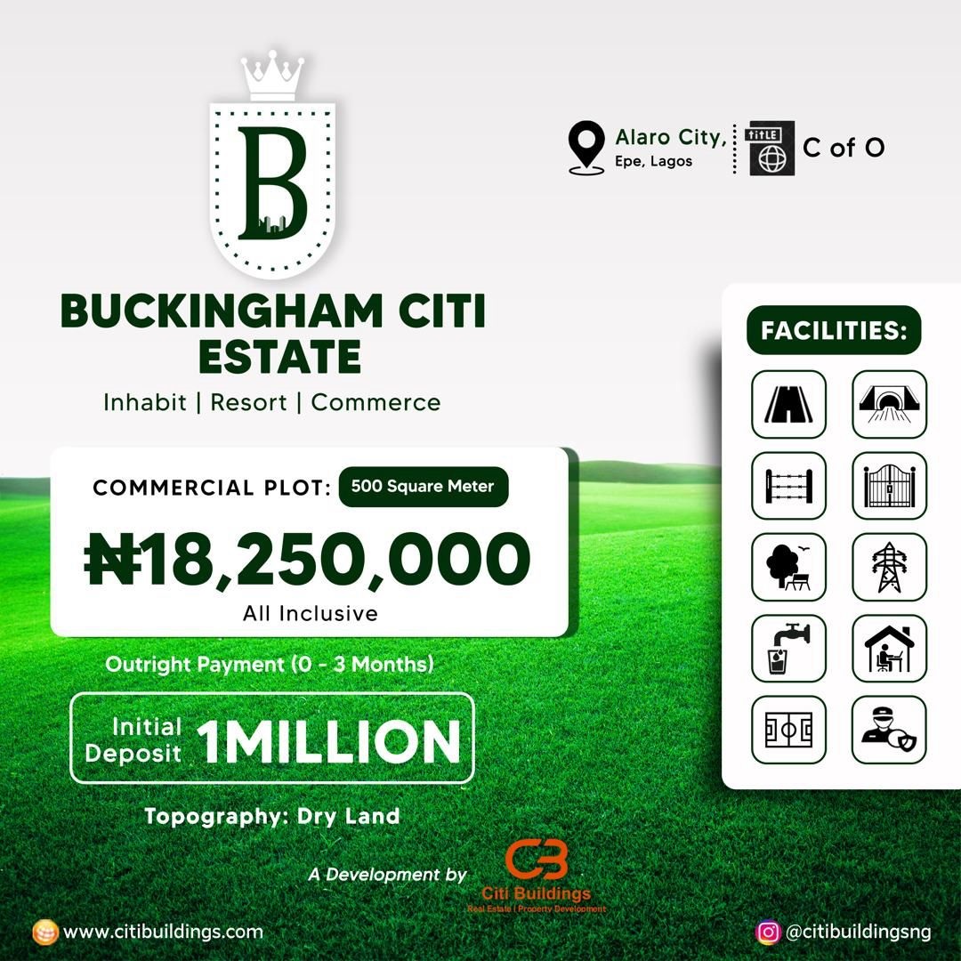 Buckingham City Alaro city Epe is an Estate which promises to be of high value and comes with a huge return on investment for every investors