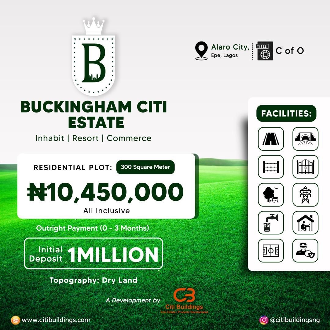 Buckingham City Alaro city Epe is an Estate which promises to be of high value and comes with a huge return on investment for every investors
