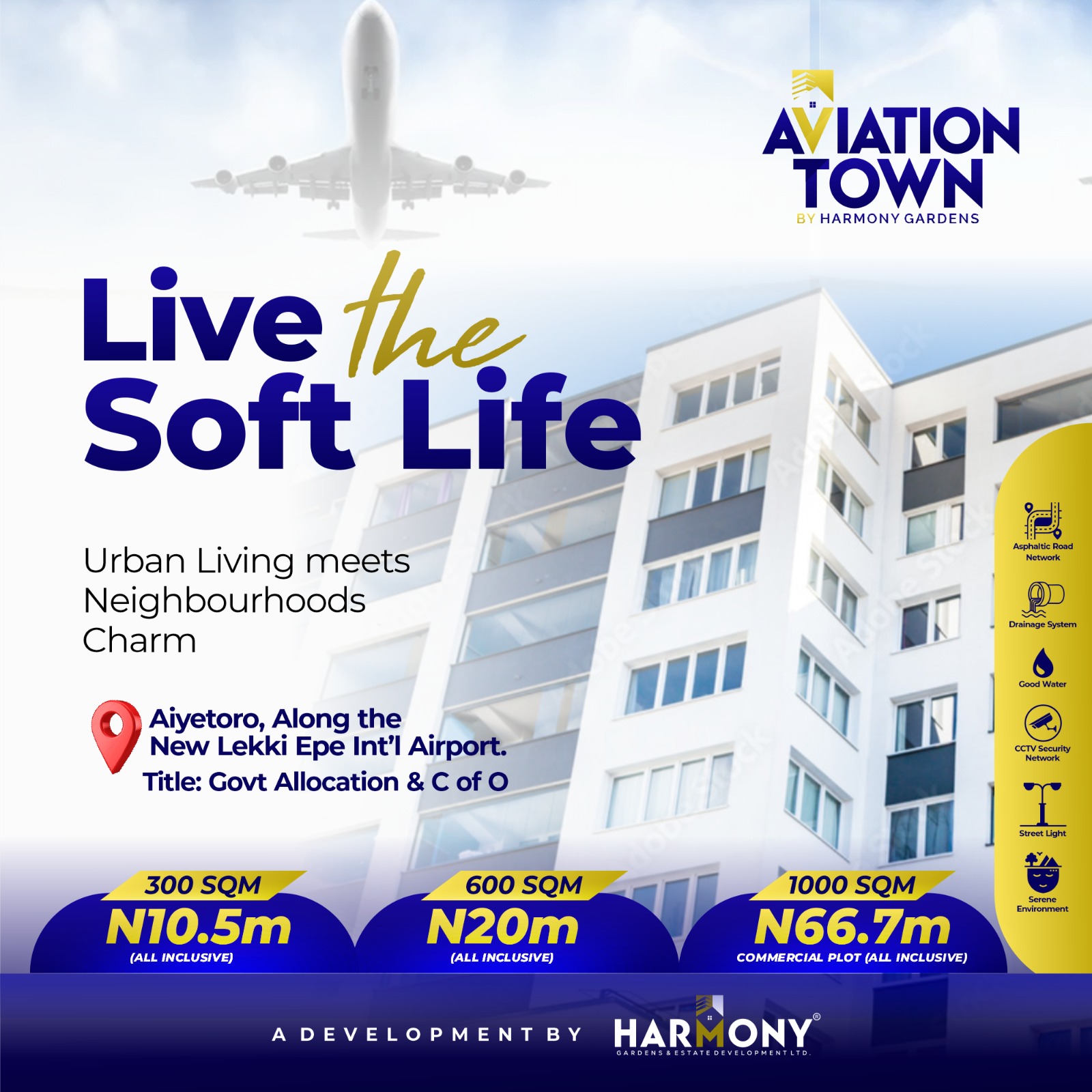 Aviation Town Estate, Behind Lekki International Airport Proposed Site, Ibeju-Lekki, Lagos.