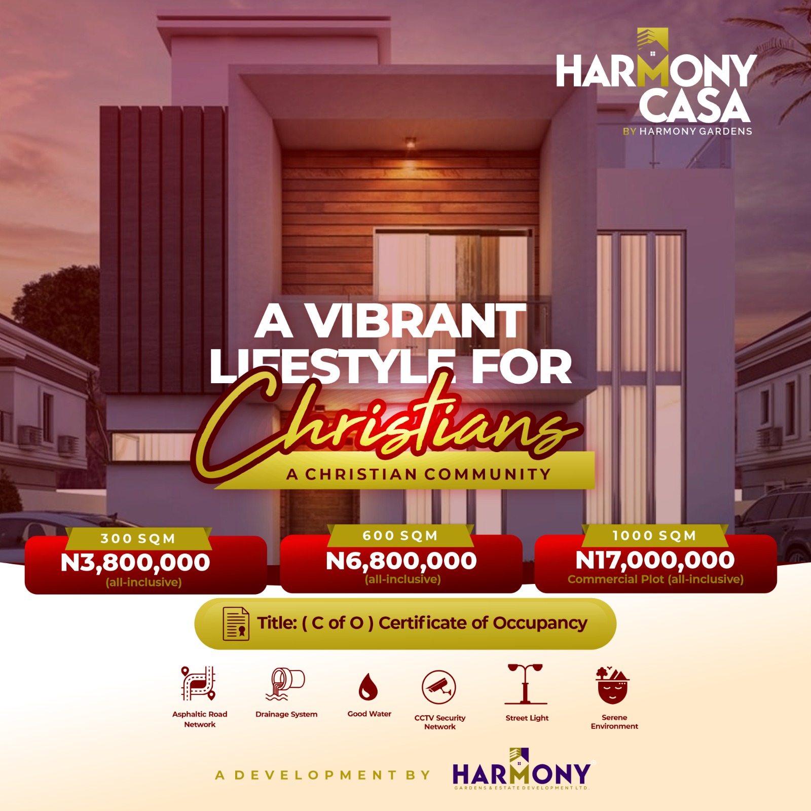 HARMONY CASA (Christian Community Estate), Elerangbe, Ibeju-Lekki, Lagos.