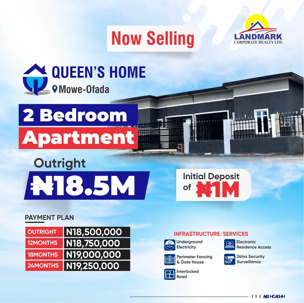 Queens Homes Mowe/Ofada offers you a one-of-a-kind land space in which exquisite apartments carry the gorgeous signature of readiness, designed exclusively to suit your taste.