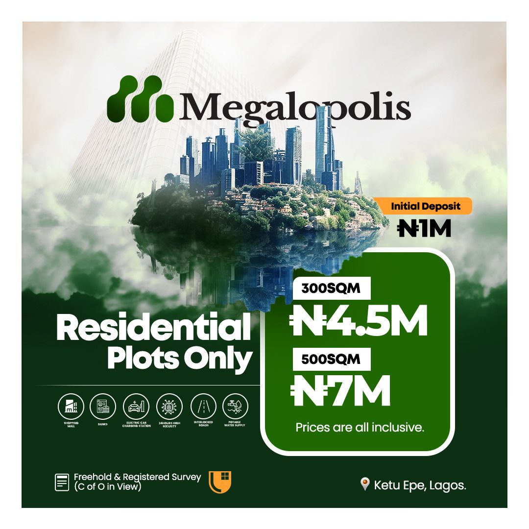Megalopolis, a commercial hub co-existing with a luxurious, serene residential estate in the fast-growing city of Epe, Lagos, is directly facing the Lagos State Food Security and Logistics Hub in Ketu Epe.