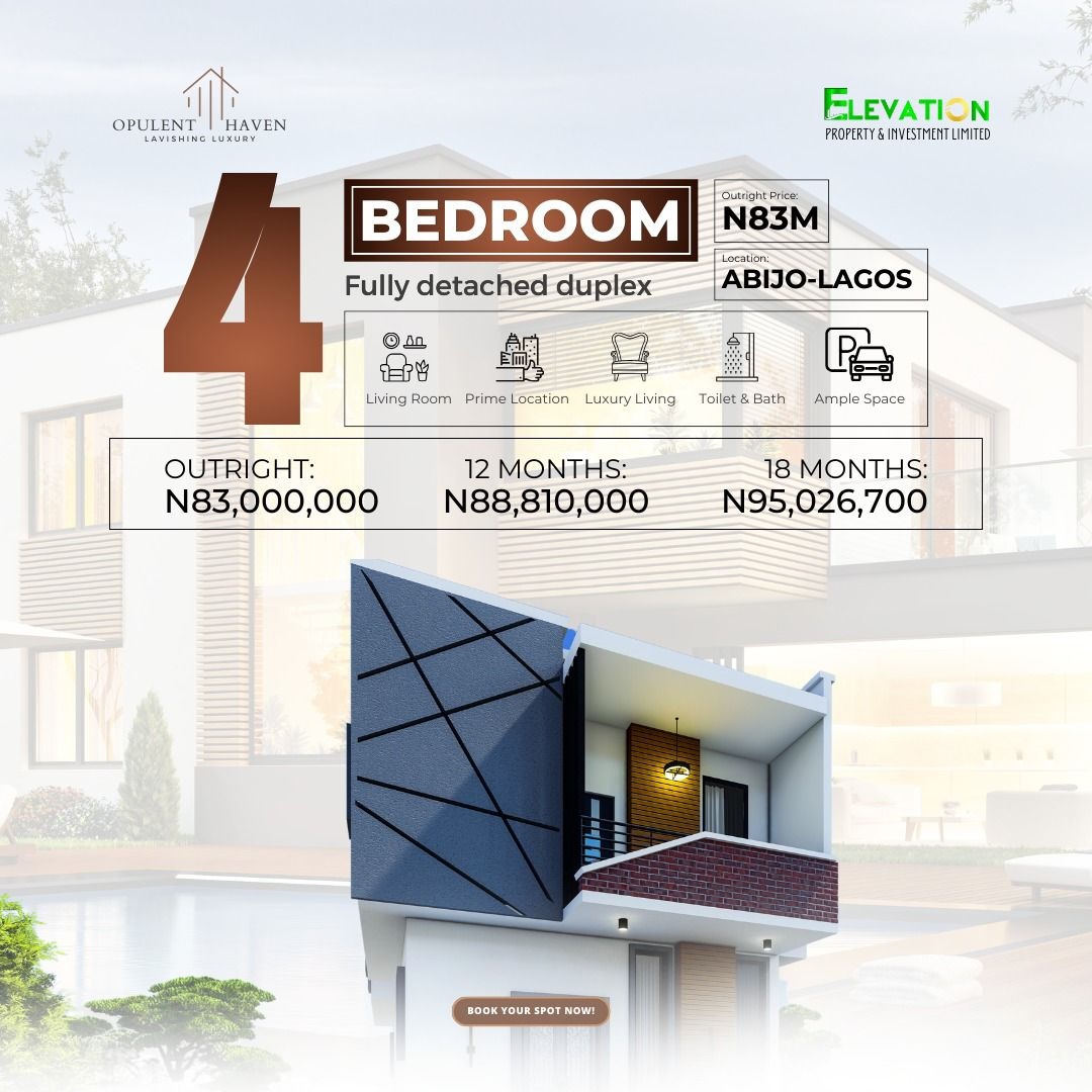 The centerpiece of The Opulent Haven is the 4-bedroom duplex, Abijo a true architectural masterpiece. This elegant abode boasts a spacious floor plan, high-end finishes, and attention to detail that will leave you in awe.