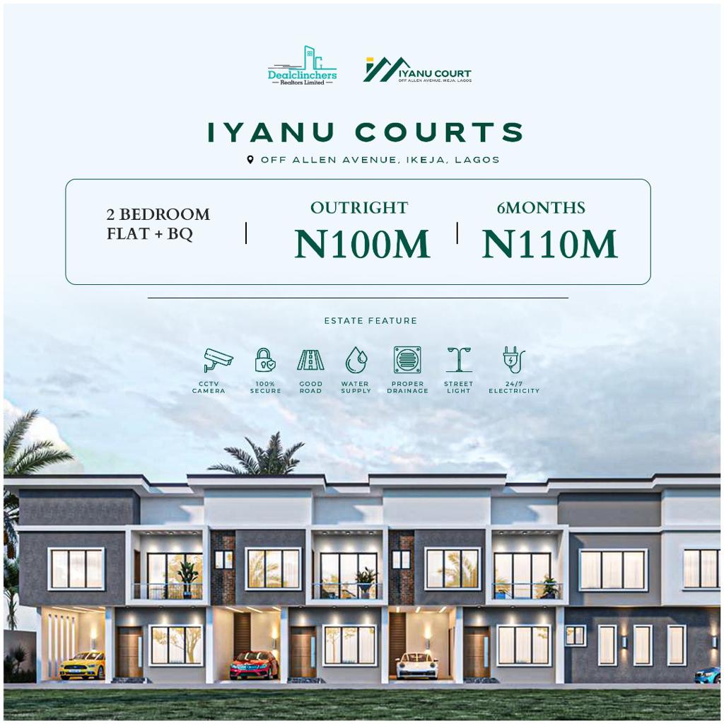 IYANU COURTS stands as a testament to extraordinary residential design, boasting impressive architectural finesse. 2 Bed Apartment + BQ= N100m