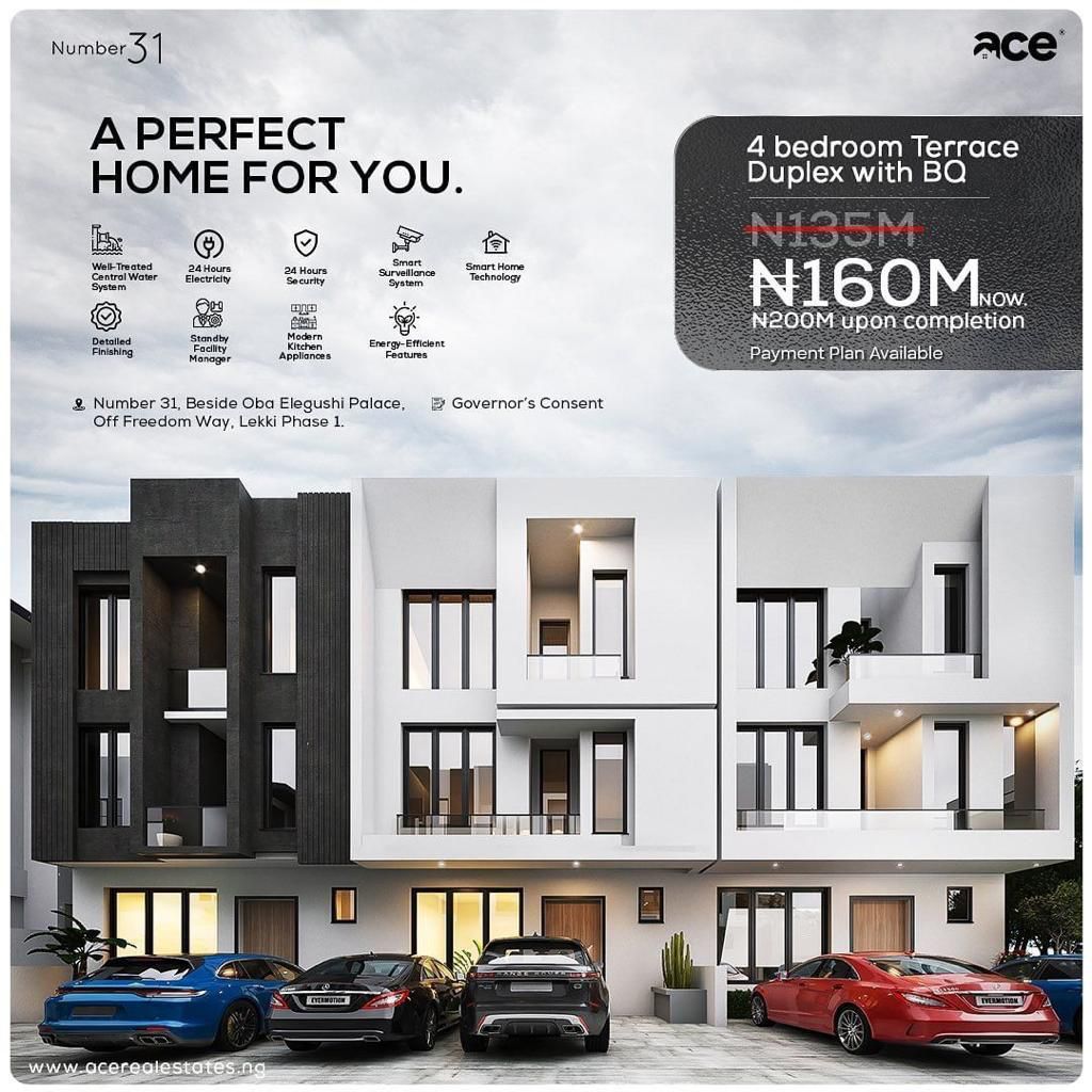 Number 31 is a home built with you in mind. We've carefully designed it using quality materials and finishes. Strategically located off Freedom Way Lekki Phase 1, next to Oba Elegushi Palace.