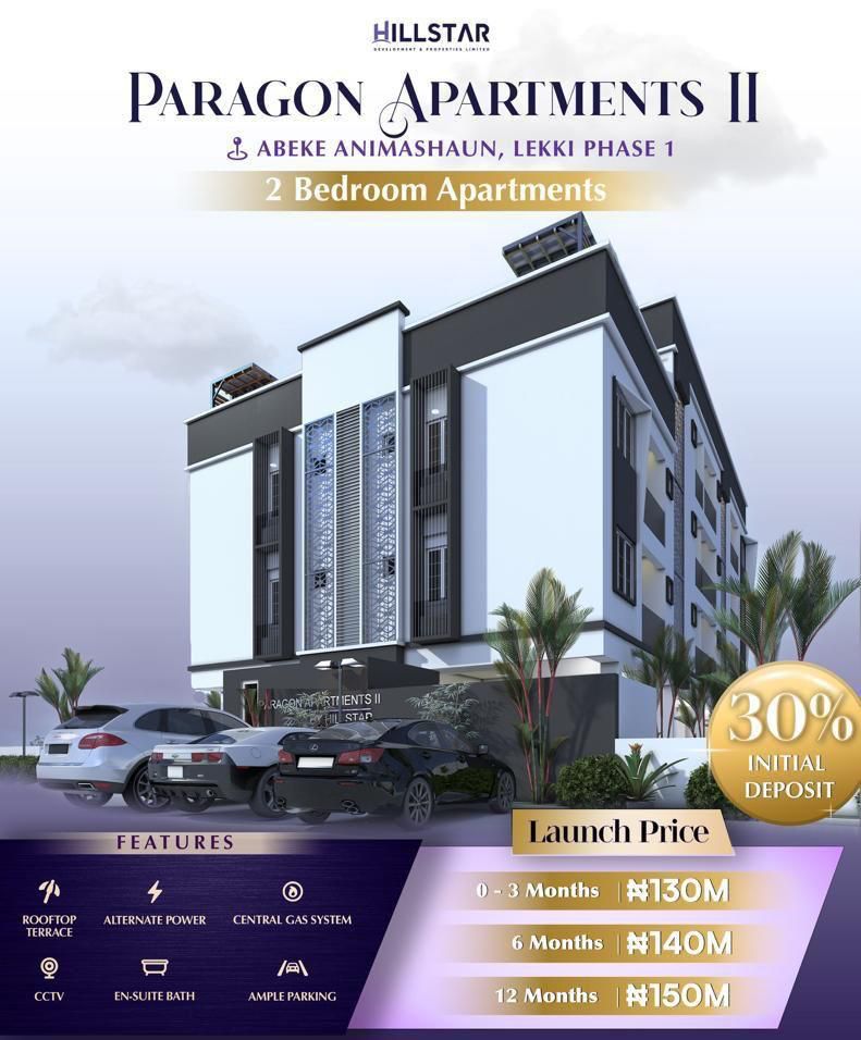 Paragon Apartment Phase II is a Beautiful contemporary luxury apartments of 2 bedroom. Quietly situated in the most sort after area in lekki phase 1.we present to you paragon apartment II.