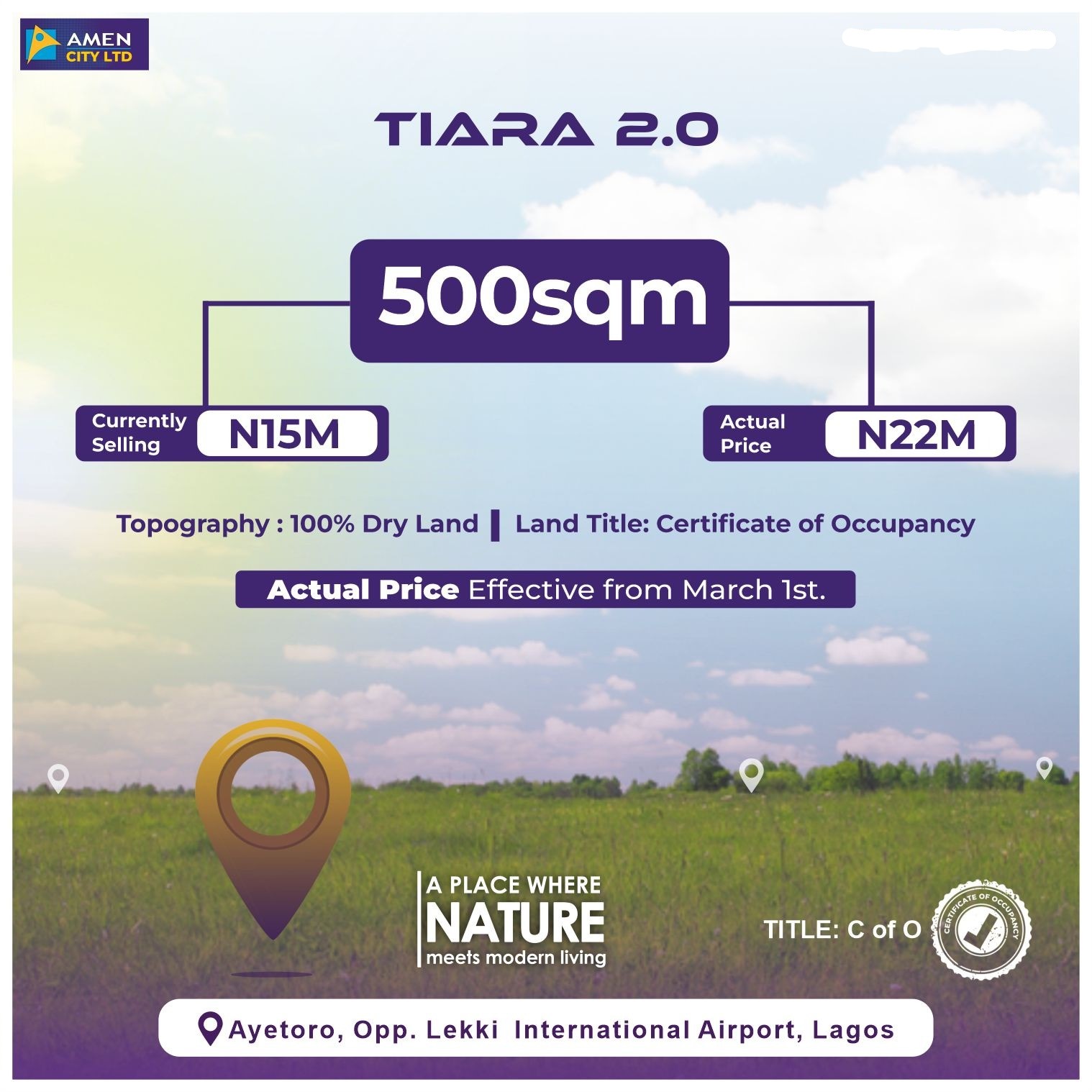Tiara 2.0 is a luxury estate with great modern infrastructure in the Ibeju Lekki corridor, that gives you the opportunity to own a residential plot where you are free to build your own desired structure.