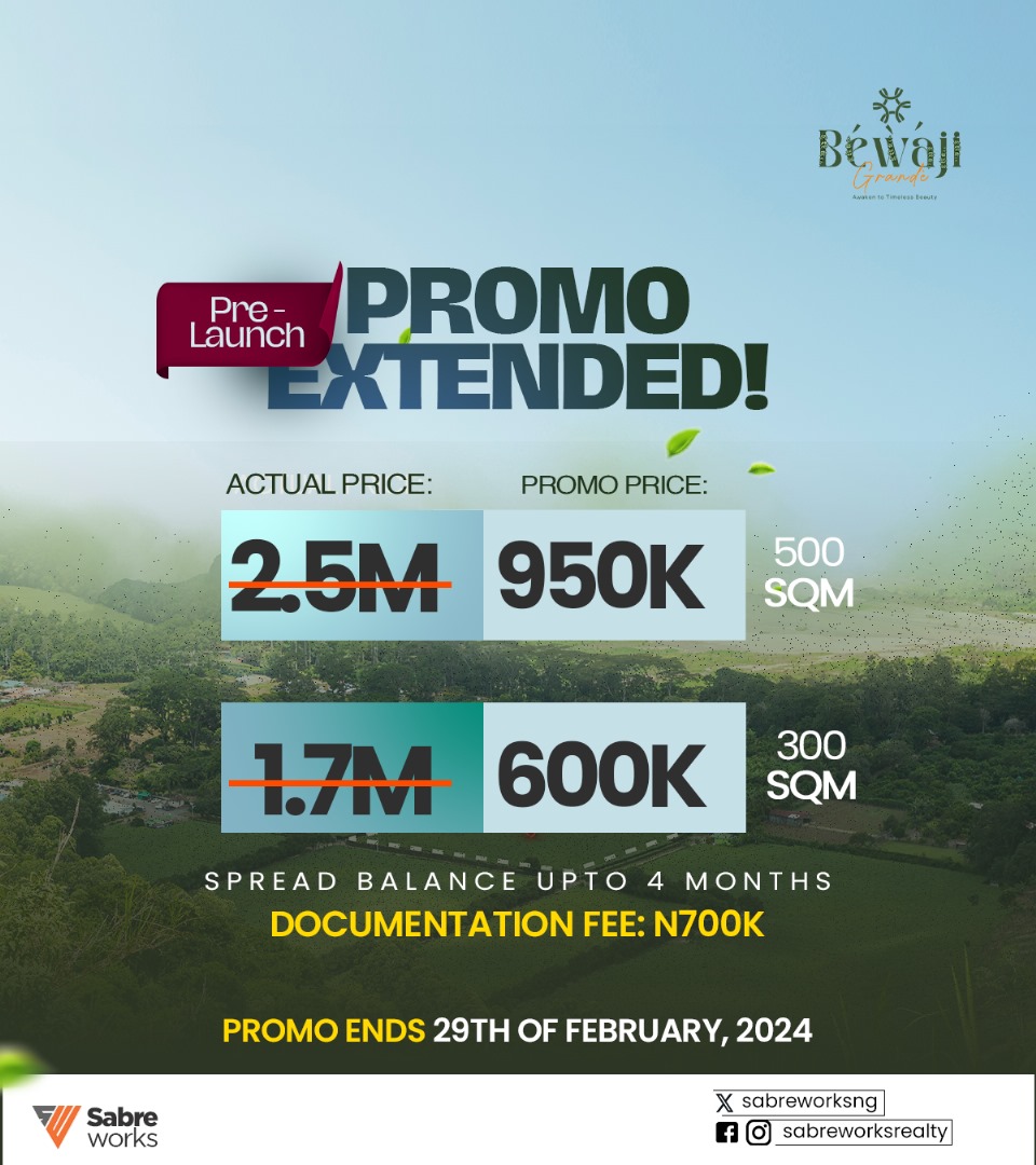BEWAJI GRANDE ESTATE. LOCATION : Omu Epe AVAILABLE FOR : Residential purposes PLOT SIZES 500 sqm and 300sqm