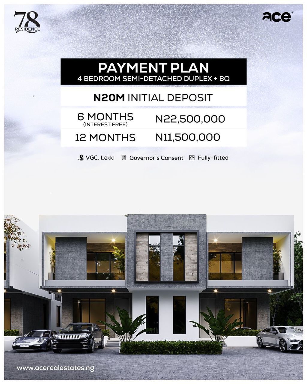 78 Residence, the most stunning residential development in VGC Lekki, now officially on the market. Choose any of our 4-bedroom terraces or Semi-detached units as your next home.
