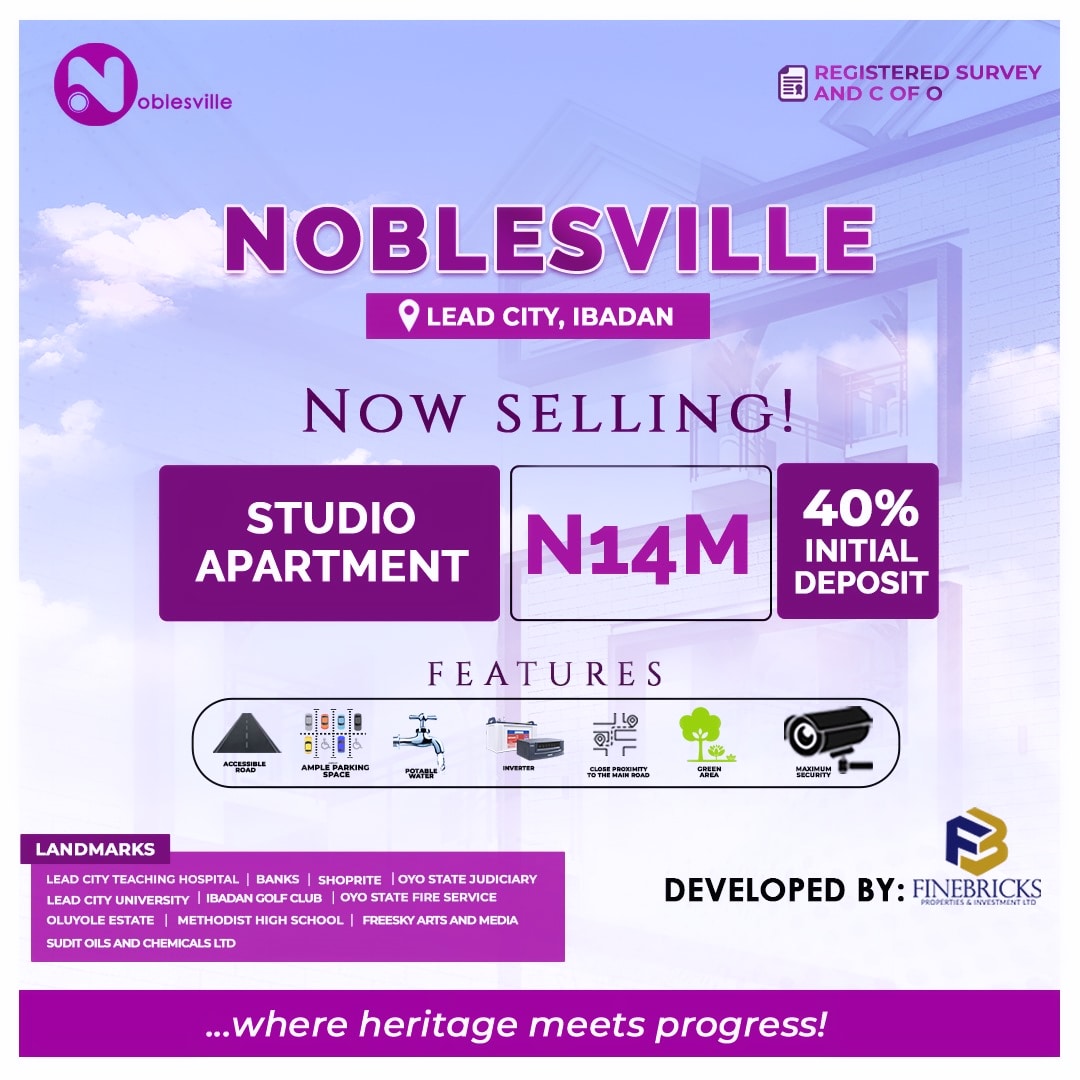 NOBLESVILLE ESTATE, IBADAN It's strategically nestled along the bustling Lagos-Ibadan Expressway adjacent to Lead City University.