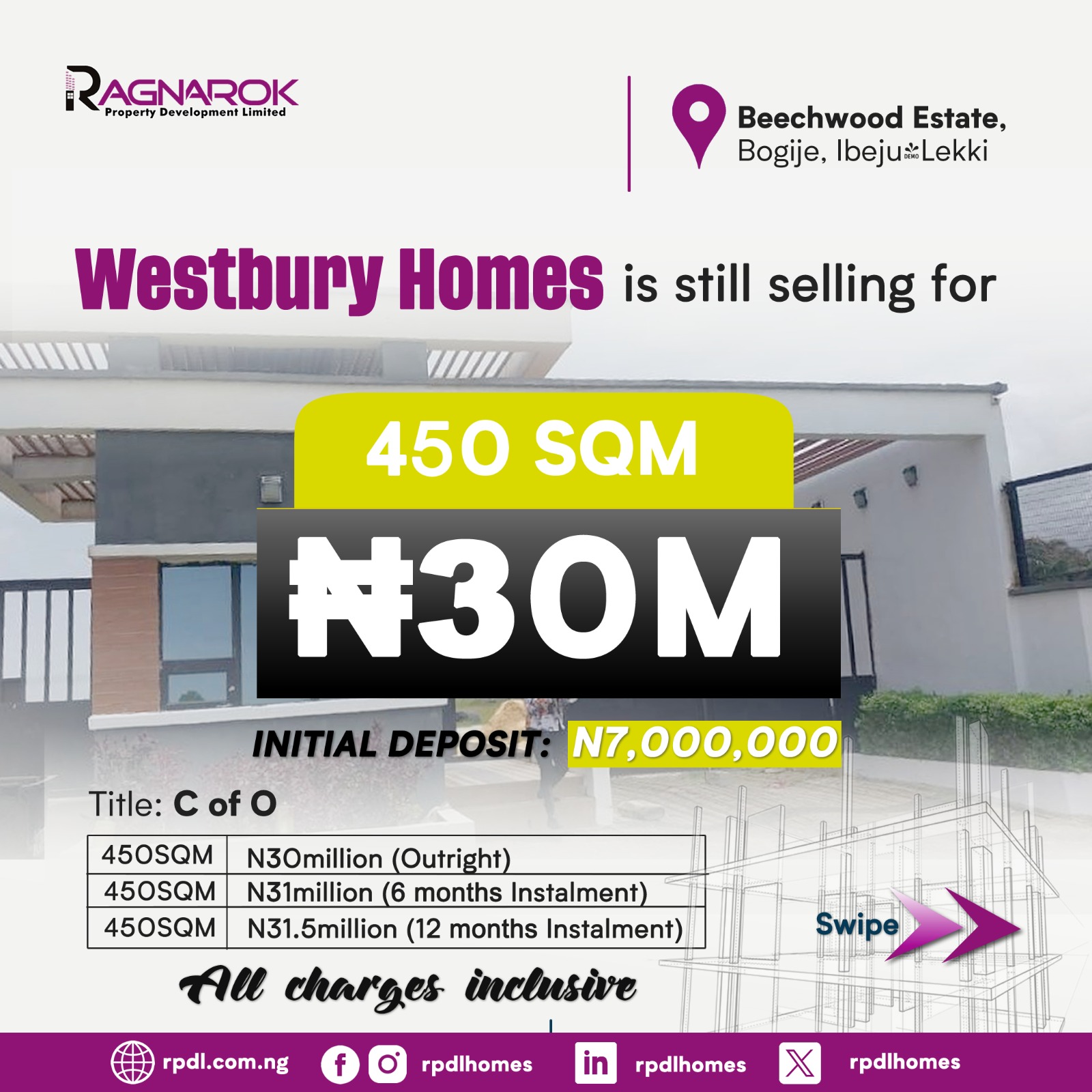 Westbury Homes which is a 100 % DRY land located inside Beachwood Estate. It is an estate inside another estate thereby increases the security level.
