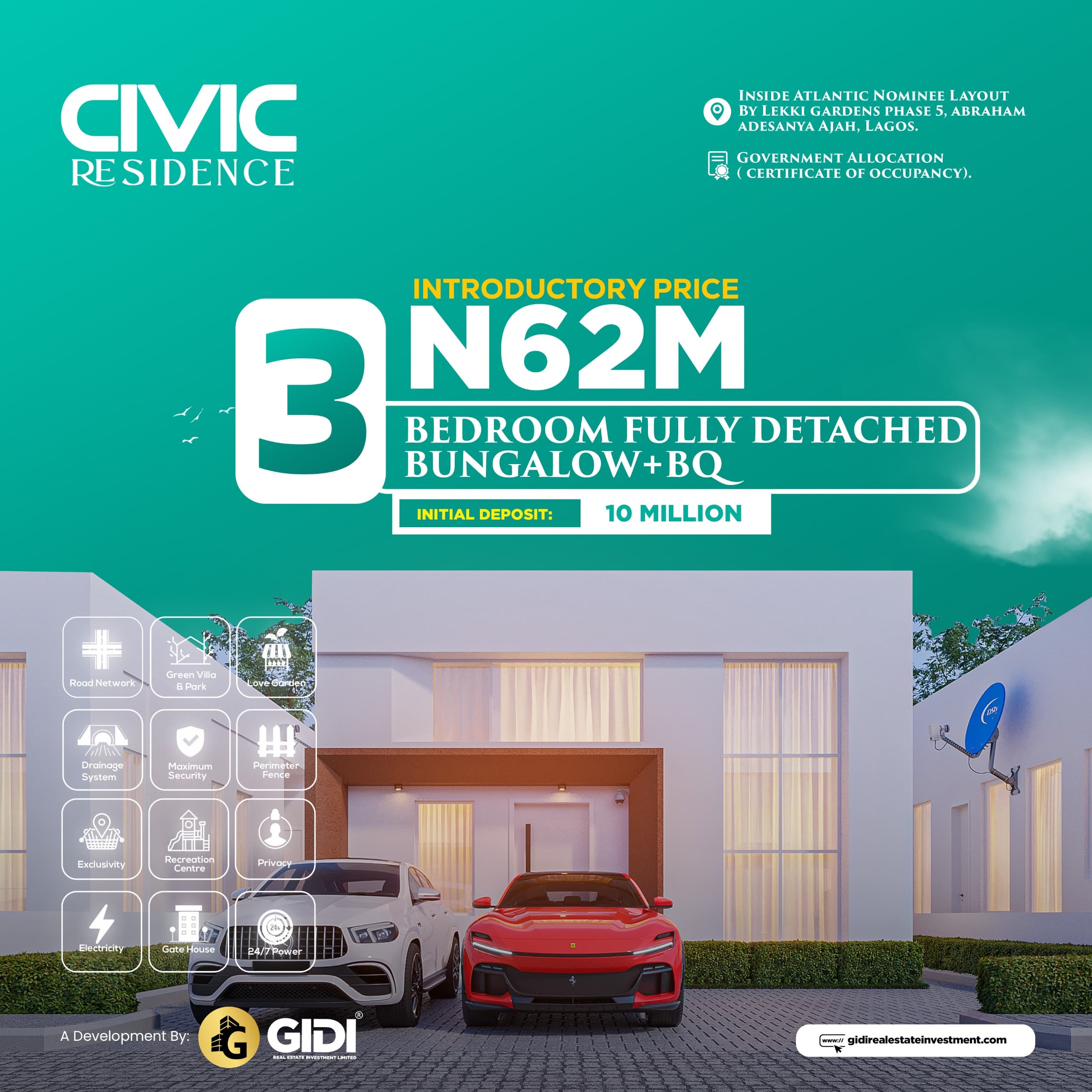 Civic Residence is a unique development of premium site and service plots, 2 bedroom detached bungalows with bq, 3 bedroom detached bungalows