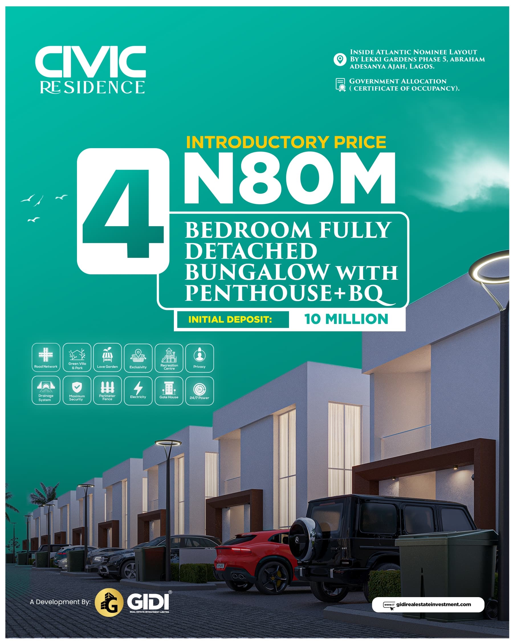 Civic Residence is a unique development of premium site and service plots, 2 bedroom detached bungalows with bq, 3 bedroom detached bungalows