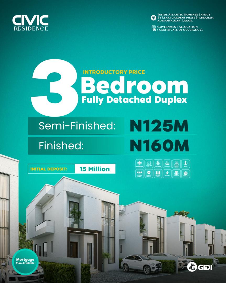 Civic Residence is a unique development of premium site and service plots, 3-bedroom semi-detached duplexes with BQ, 3 bedroom fully detached