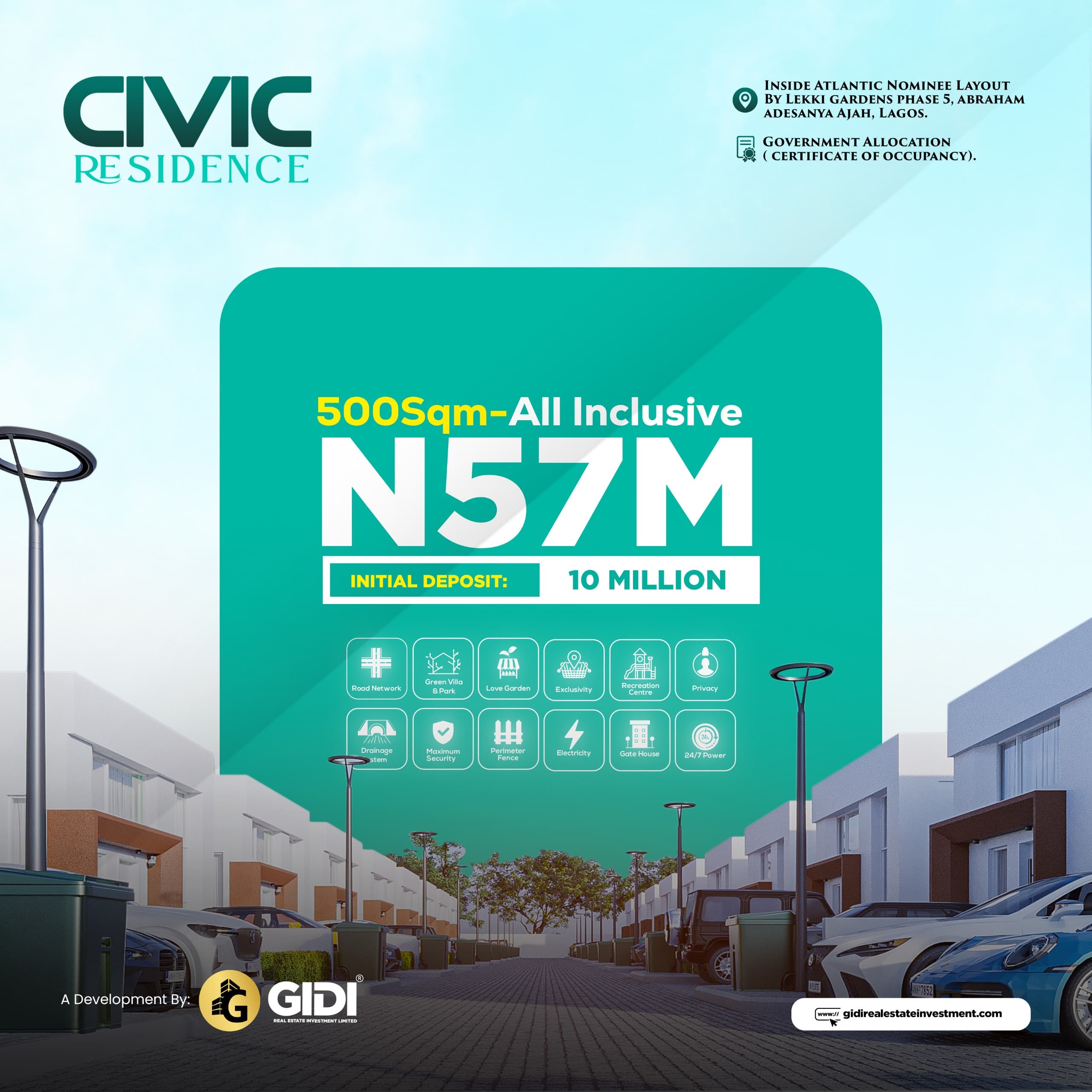 Civic Residence is a unique development of premium site and service plots, 2 bedroom detached bungalows with bq, 3 bedroom detached bungalows