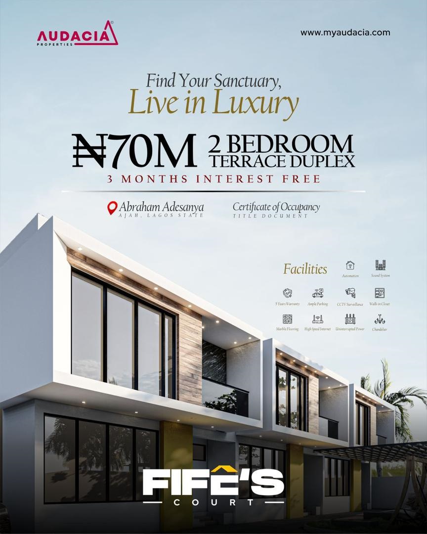Discover a lifestyle of opulence and tranquility at Fife's Court. Nestled in the prestigious Abraham Adesanya neighborhood of Ajah, Lagos