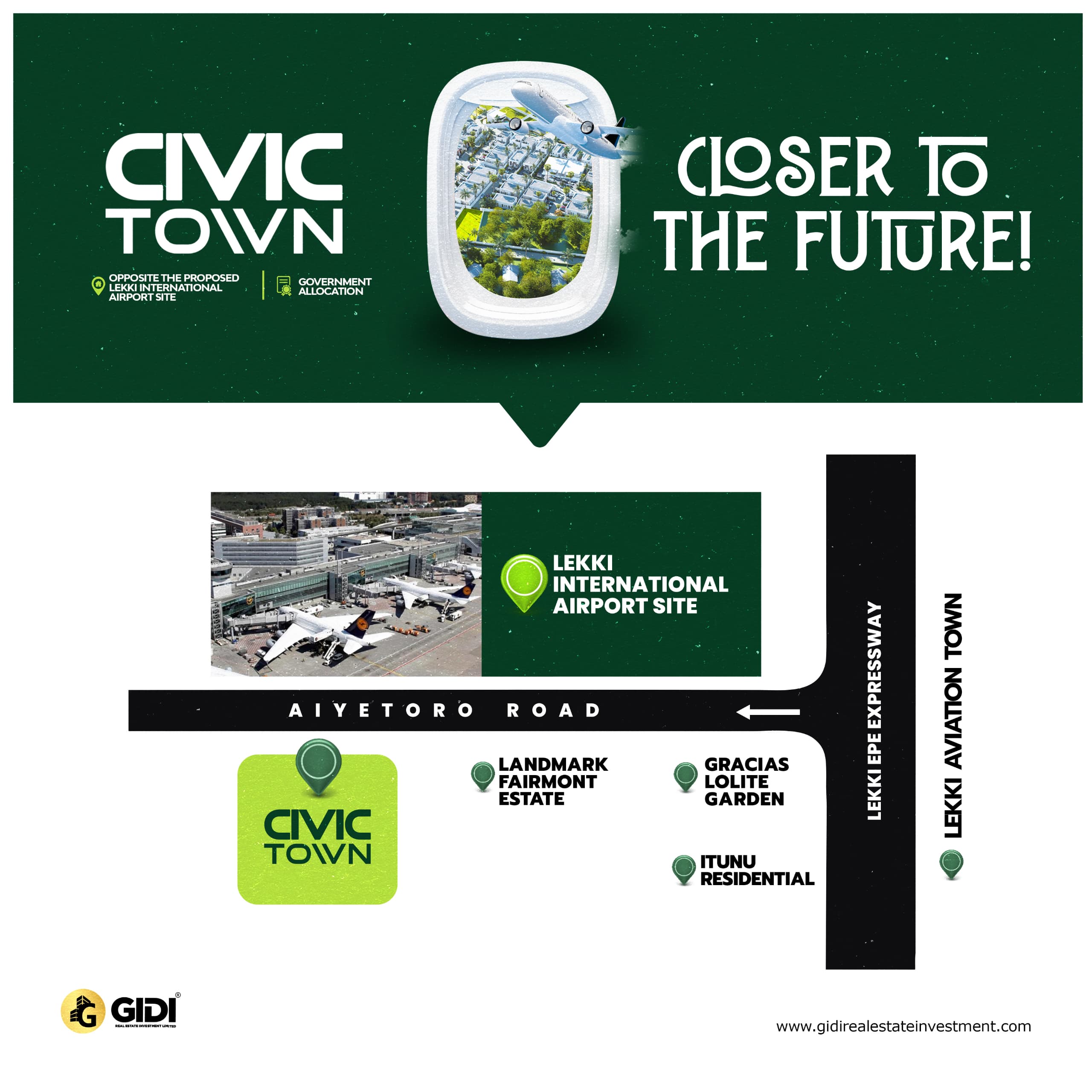 Situated opposite the proposed Lekki-Epe International Airport, Civic Town is strategically positioned to connect you to the world.