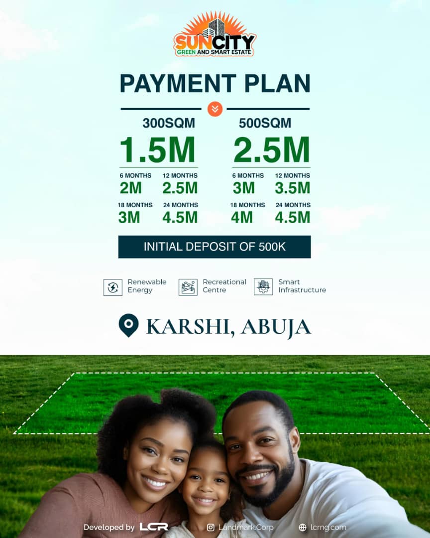Introducing SUN CITY GREEN & SMART ESTATE, a pioneering project that redefines sustainable living in Karshi, Abuja.