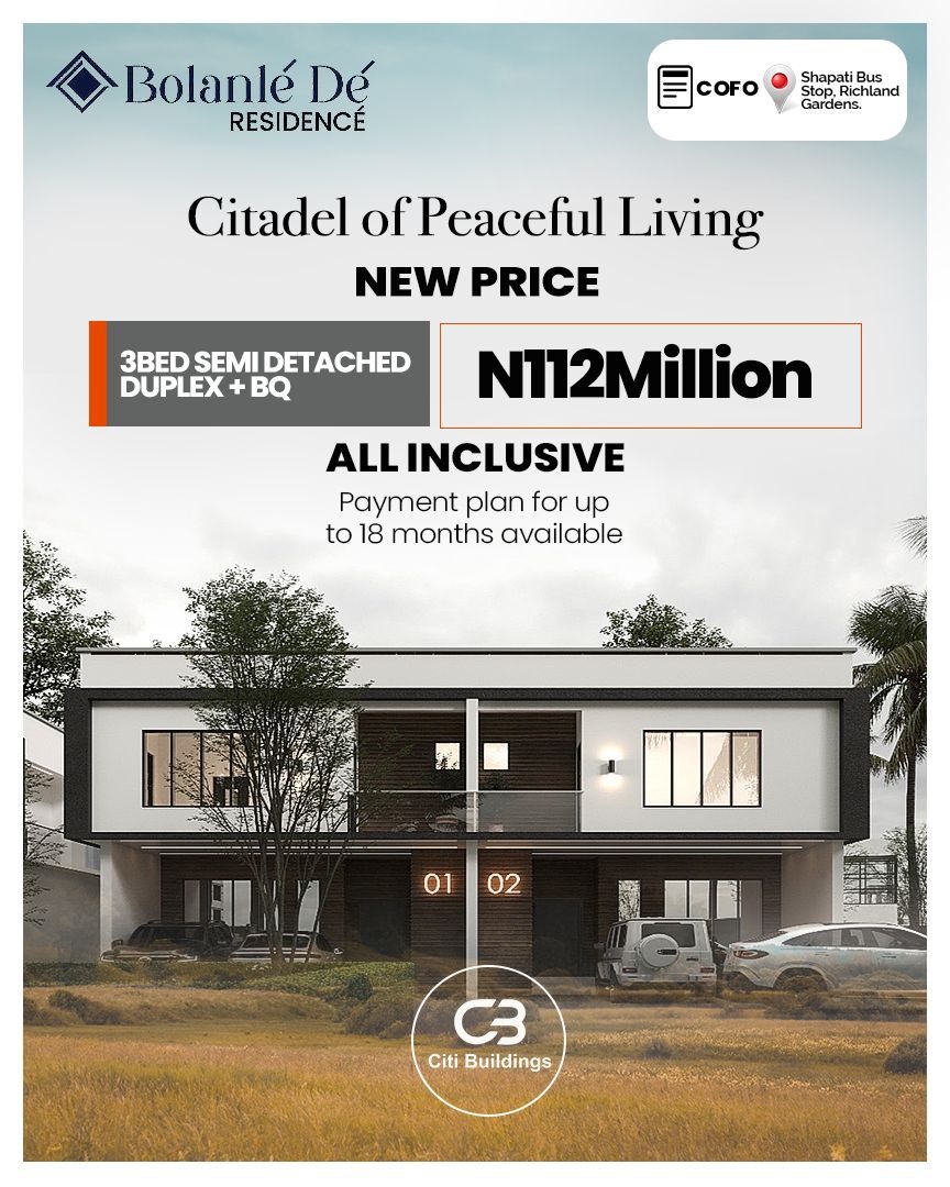 Experience the beauty of luxurious living and a peaceful haven today at the 3 bedrooms duplex with BQ in BOLANLE RESIDENCE, Bogije