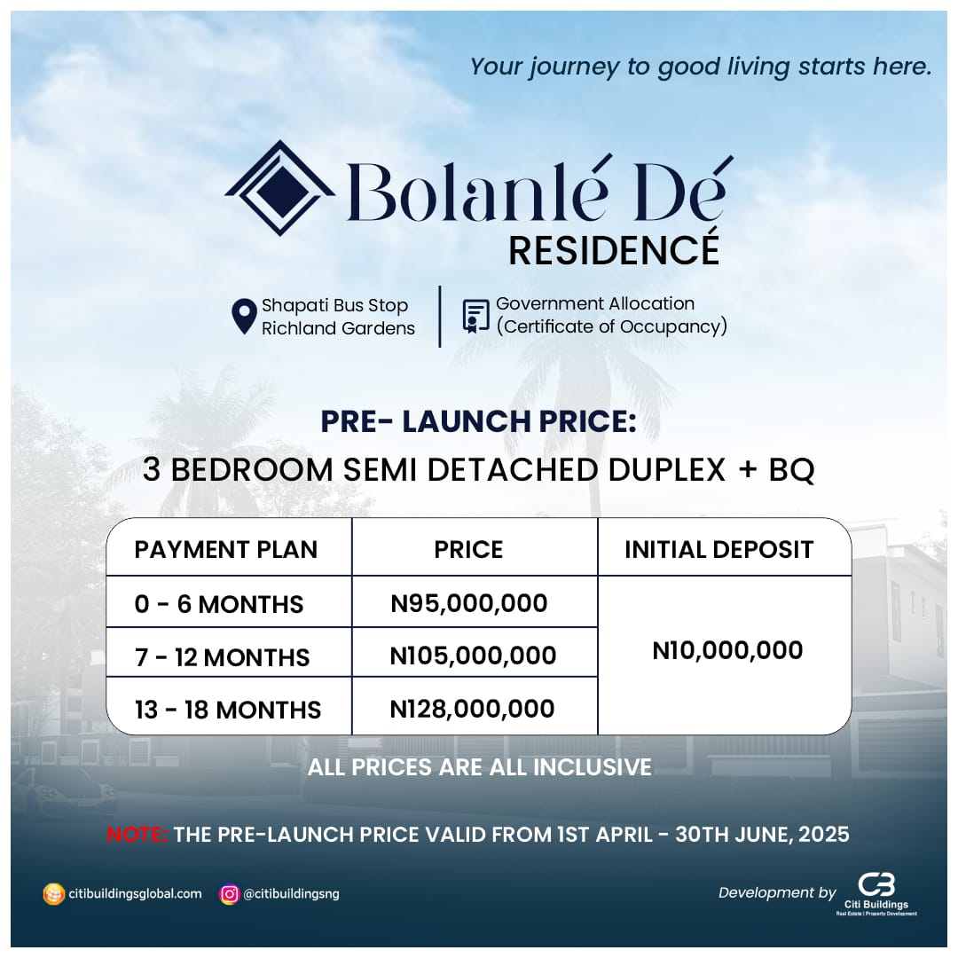 Experience the beauty of luxurious living and a peaceful haven today at the 3 bedrooms duplex with BQ in BOLANLE RESIDENCE, Bogije