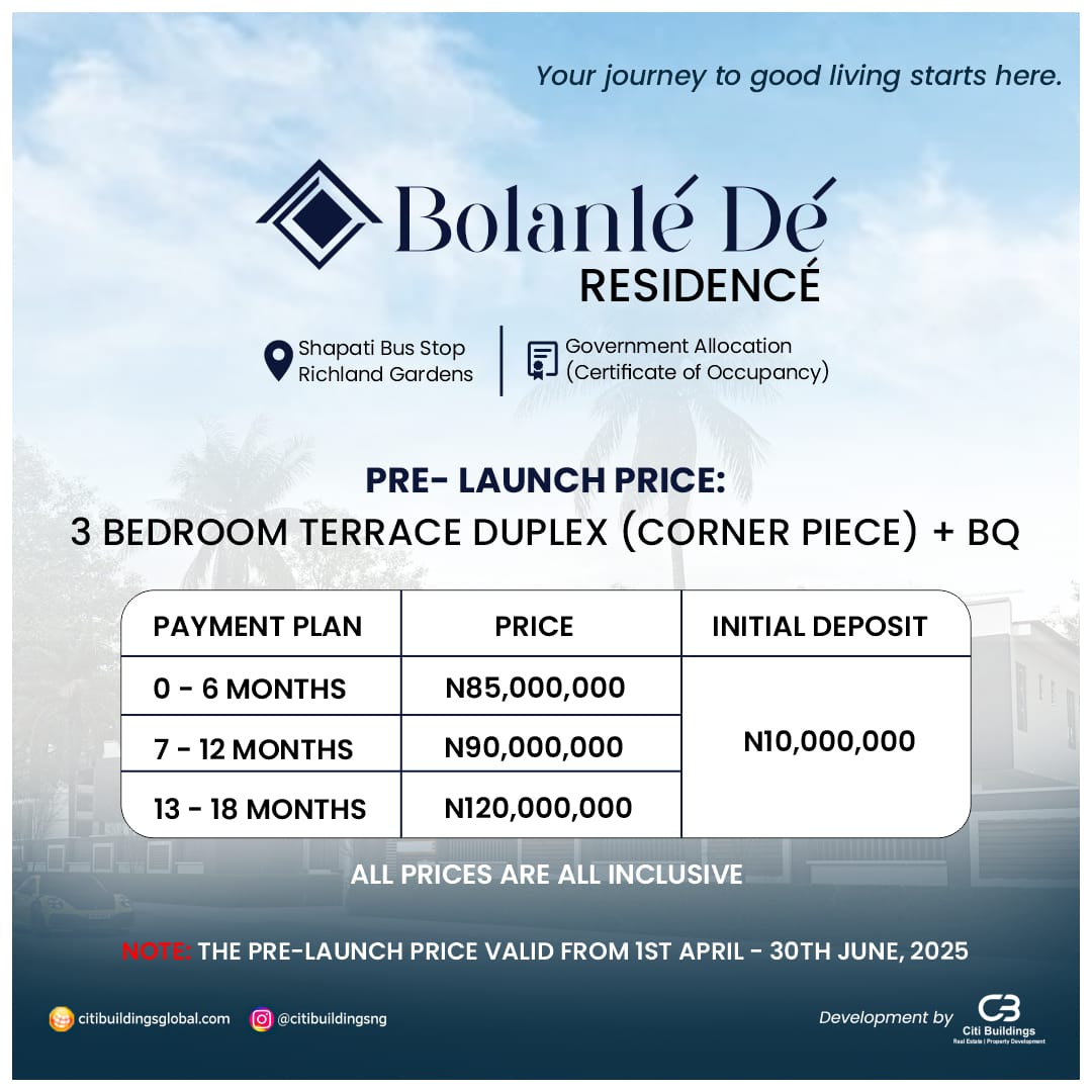 Experience the beauty of luxurious living and a peaceful haven today at the 3 bedrooms duplex with BQ in BOLANLE RESIDENCE, Bogije