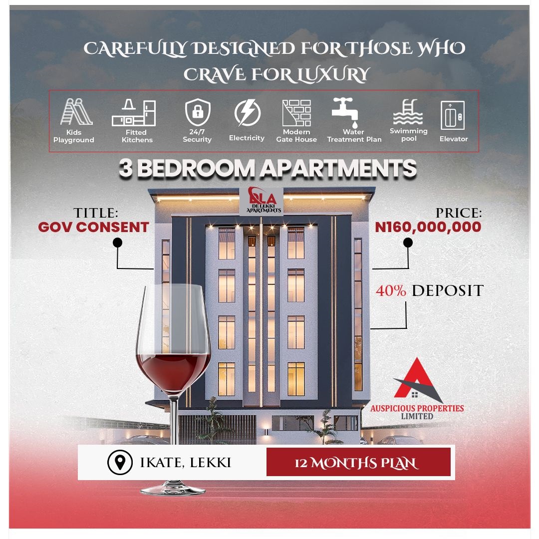 Discover luxury 2 & 3 bedroom apartments in Ikate Lekki, perfect for Airbnb. Enjoy pool, gym, elevator, 24/7 security. Flexible payment plans available.