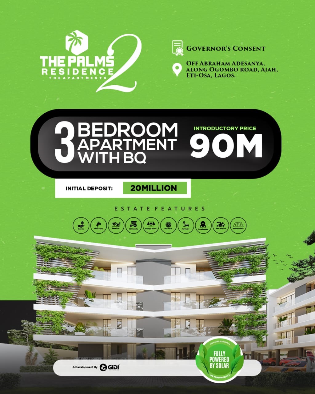 The Palms Residence 2: The Apartments, located in the vibrant and rapidly developing Abraham Adesanya area, just off Ogombo Road in Ajah