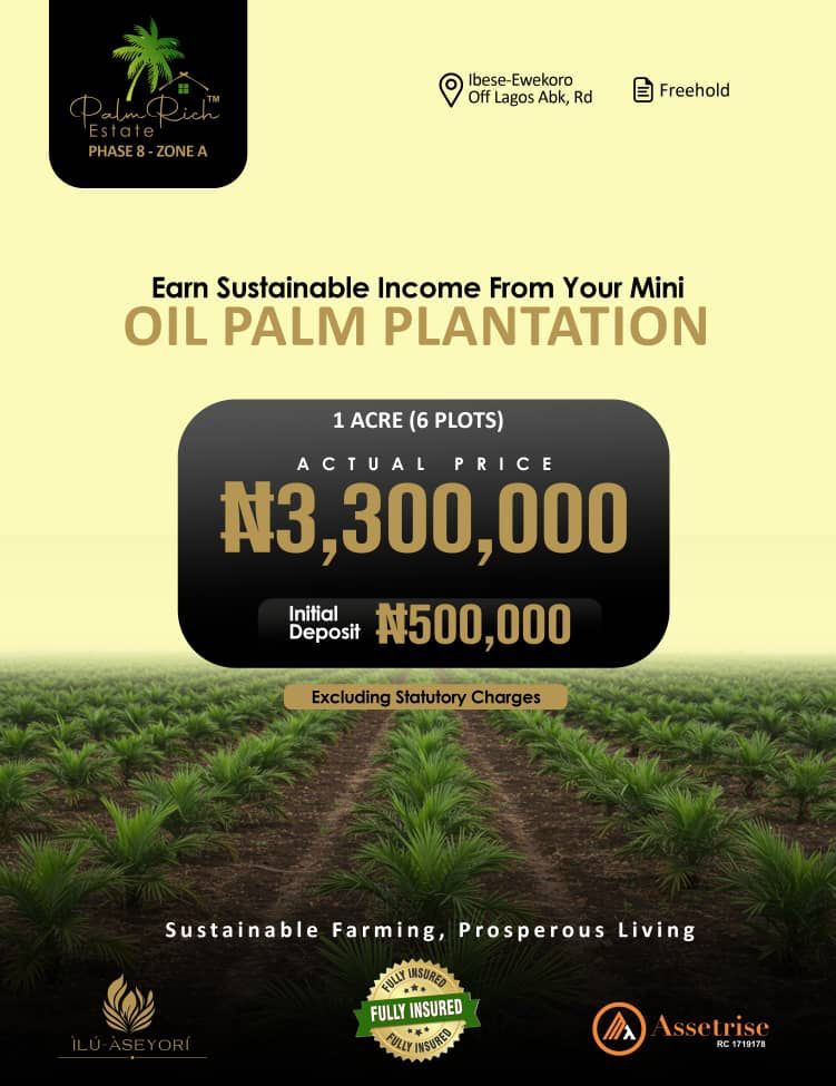 PALMRICH ESTATE, PHASE 8 Ibese, Ewekoro. Seeking a venture where profit meets peace of mind, delivering consistent passive income, capital gr