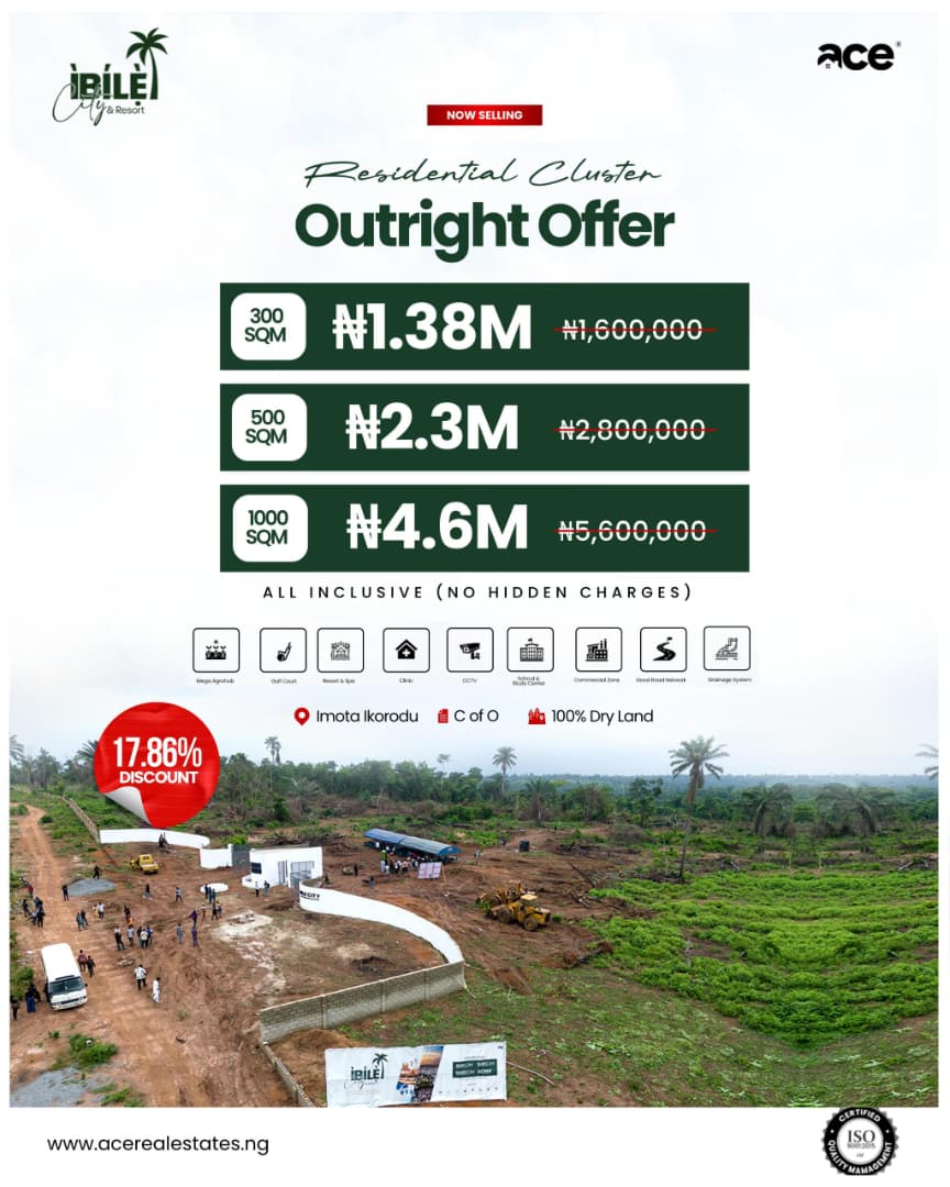 plot for sale in Ibile City and Resort, Imota, Ikorodu. Total dry land with a regular allocation and a valid C of O file number: SA/PLC247