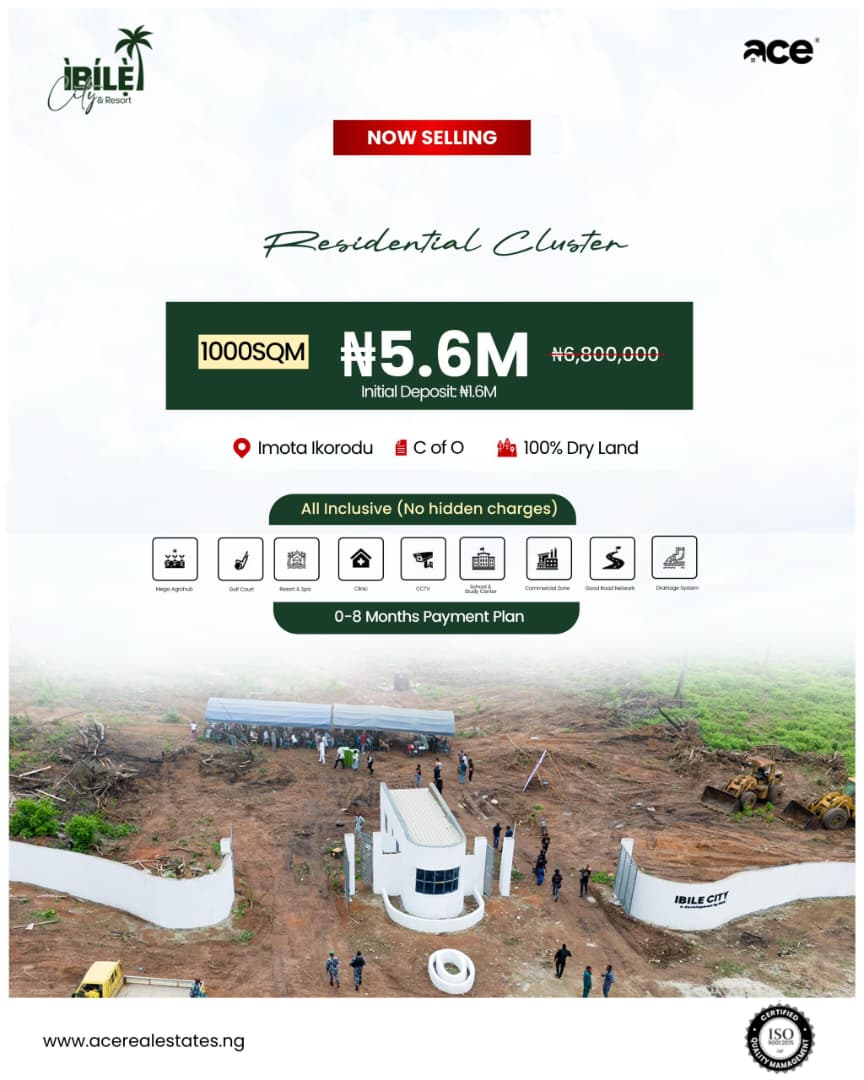 plot for sale in Ibile City and Resort, Imota, Ikorodu. Total dry land with a regular allocation and a valid C of O file number: SA/PLC247