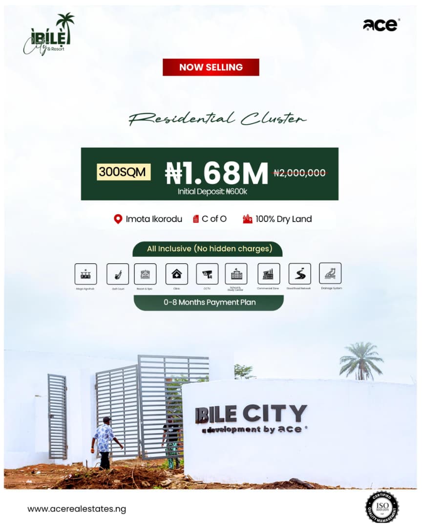 plot for sale in Ibile City and Resort, Imota, Ikorodu. Total dry land with a regular allocation and a valid C of O file number: SA/PLC247