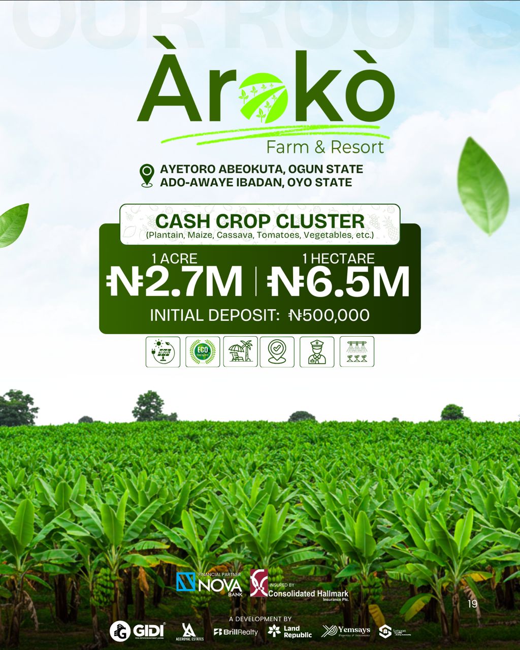 This isn’t ordinary real estate. At Aroko, every acre is profit + paradise. From cocoa, cashew, palm trees, and livestock to ranching cluster
