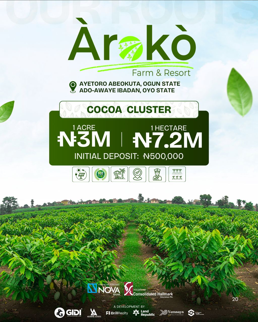 This isn’t ordinary real estate. At Aroko, every acre is profit + paradise. From cocoa, cashew, palm trees, and livestock to ranching cluster