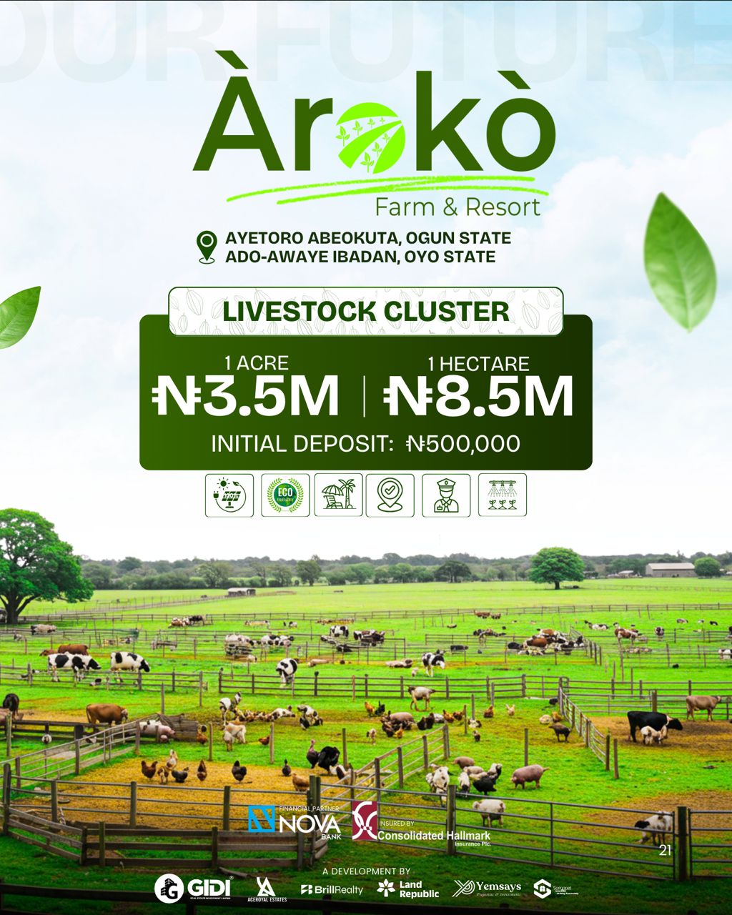 This isn’t ordinary real estate. At Aroko farm, every acre is profit + paradise. From cocoa, cashew, palm trees, and livestock to ranching cluster