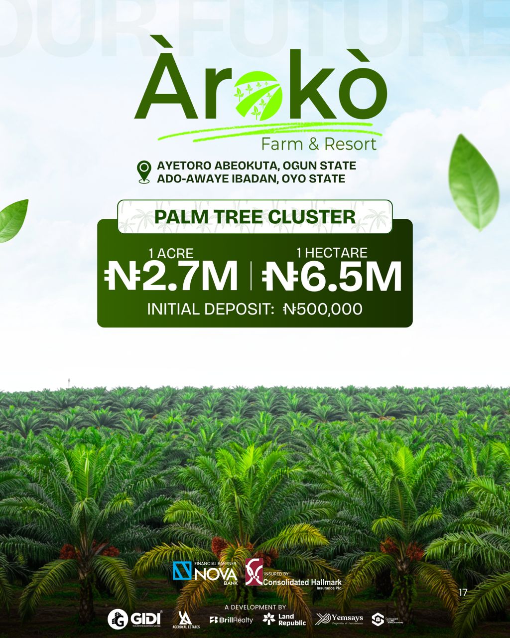 This isn’t ordinary real estate. At Aroko farm, every acre is profit + paradise. From cocoa, cashew, palm trees, and livestock to ranching cluster