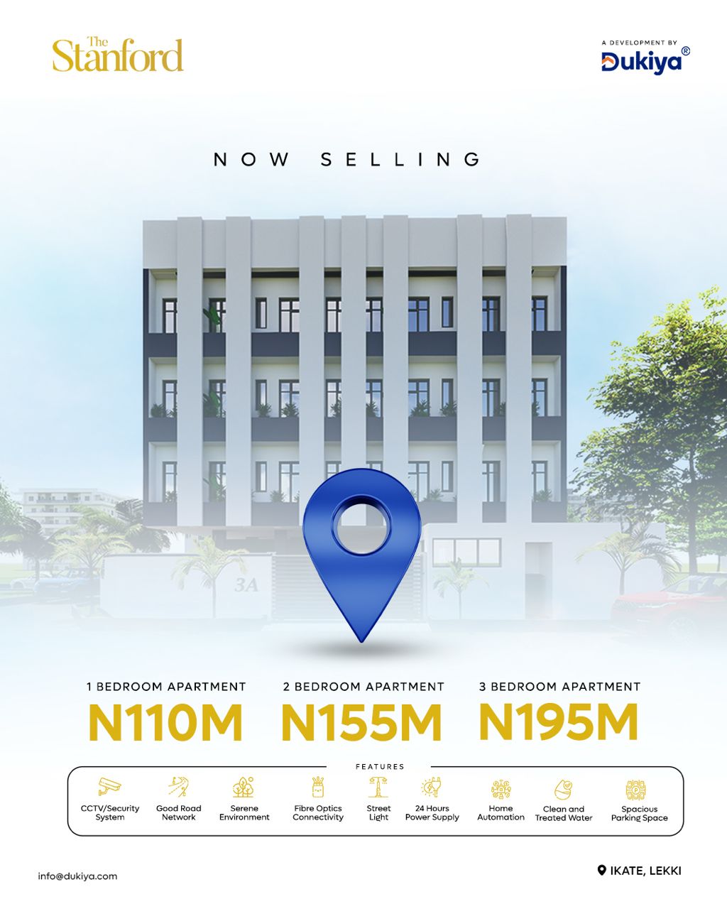 The Stanford in Ilasan, Ikate, Lekki. With a Governor's Consent title, 1, 2, and 3-bedroom apartments just a minute from the Lekki-Epe Exp