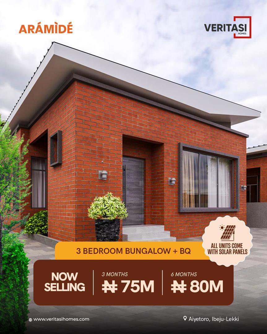 Strategically located in Aiyetoro, Ibeju-Lekki, right along the Lekki–Epe Expressway, each home at Aramide is a 3-Bedroom Bungalow + BQ,