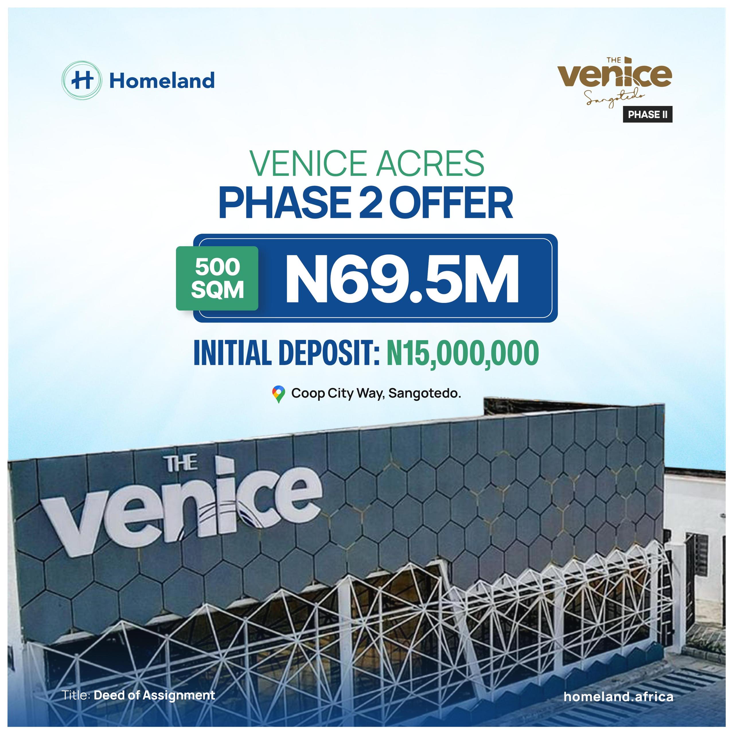 Venice Acres Phase located in the highly sought-after Sangotedo axis, right off the Lekki-Epe Expressway on Coop City Way, behind Jonath Hotel
