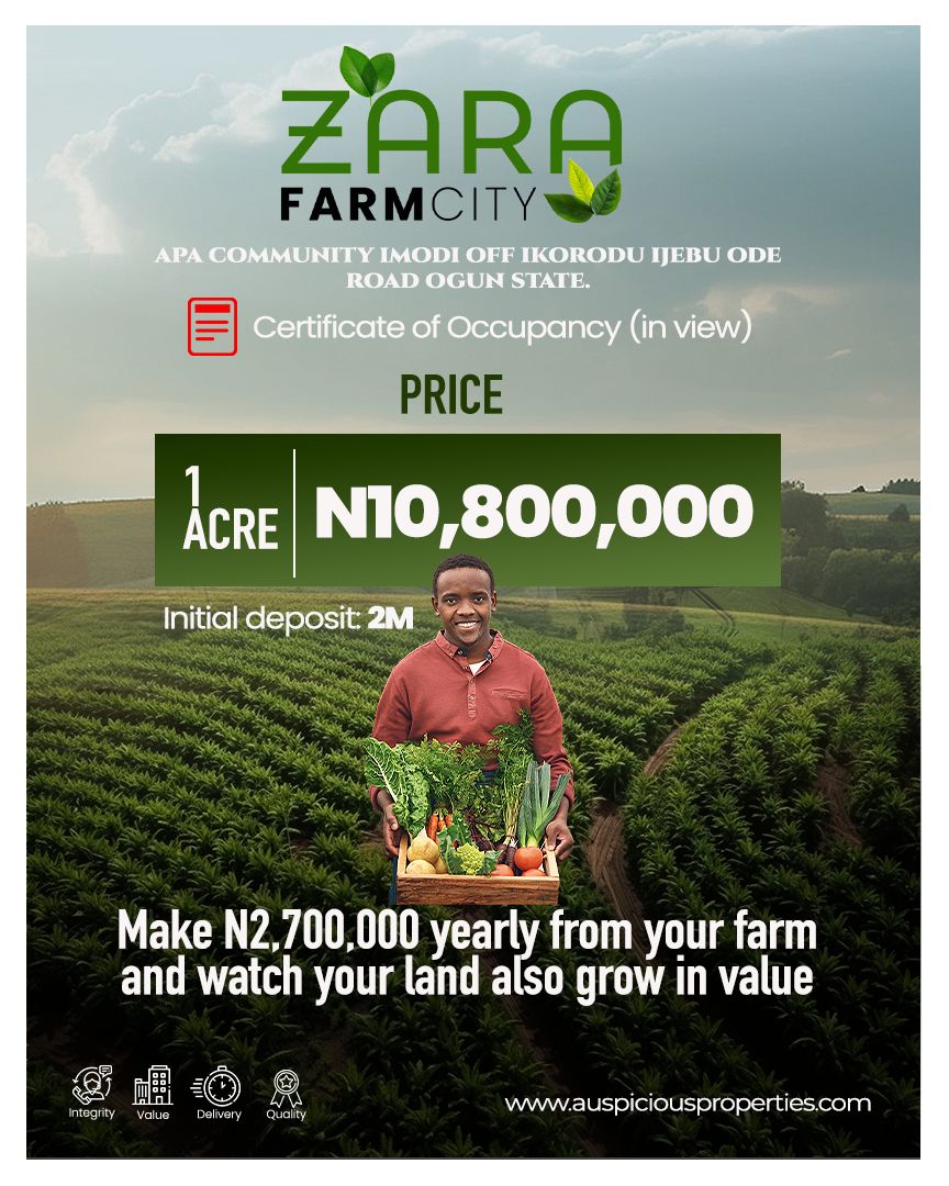 Zara Farm City transforms a simple land purchase into a dynamic, sustainable investment, fueling both wealth creation and agricultural income through strategic land banking.