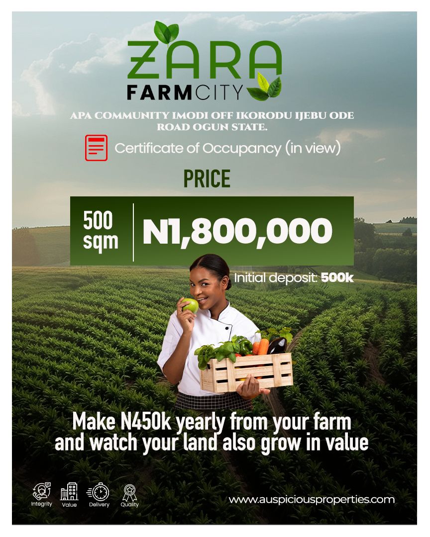 Zara Farm City transforms a simple land purchase into a dynamic, sustainable investment, fueling both wealth creation and agricultural income through strategic land banking.