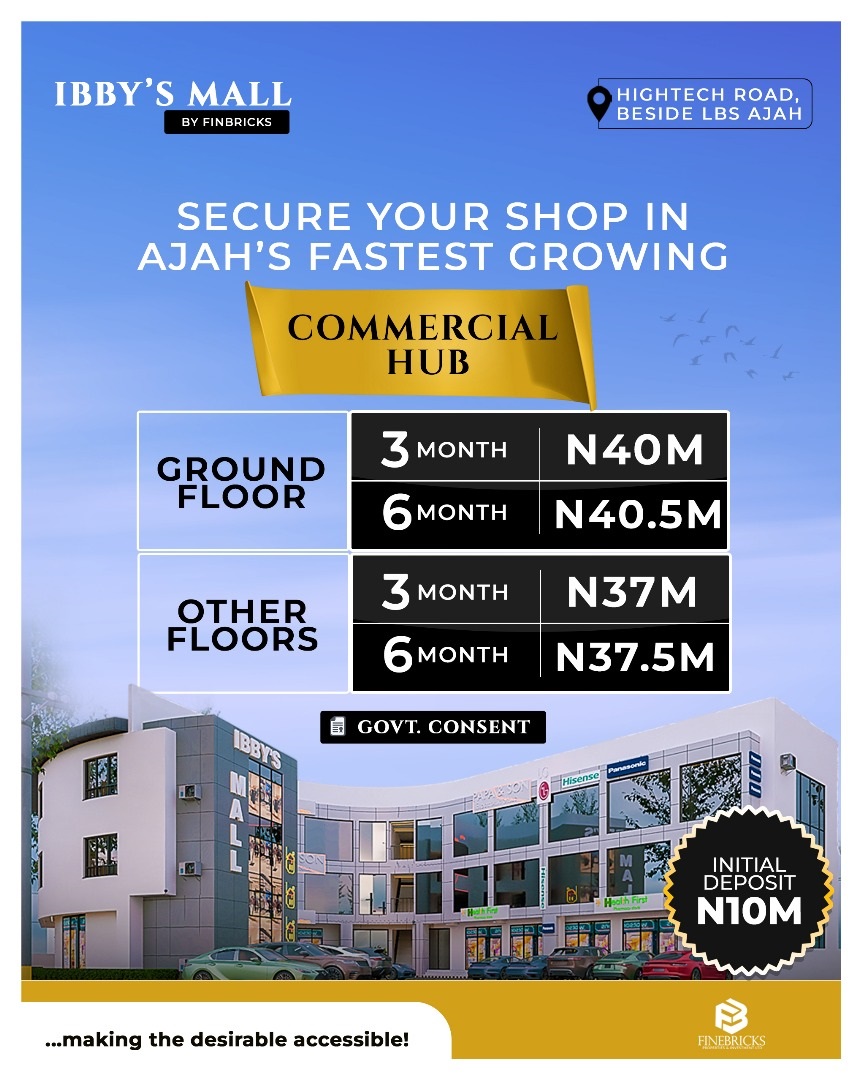 Own a shop in Ajah newest landmark! IBBYs Mall offers flexible office and retail spaces beside LBS. 24/7 power, security, and high traffic