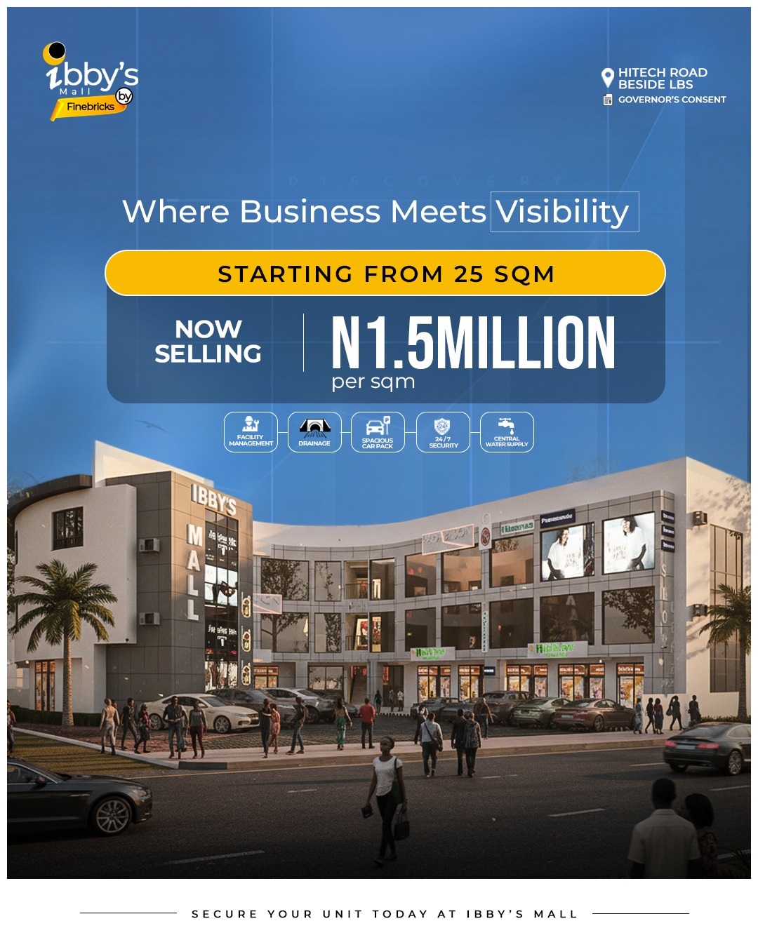 Own a shop in Ajah newest landmark! IBBYs Mall offers flexible office and retail spaces beside LBS. 24/7 power, security, and high traffic