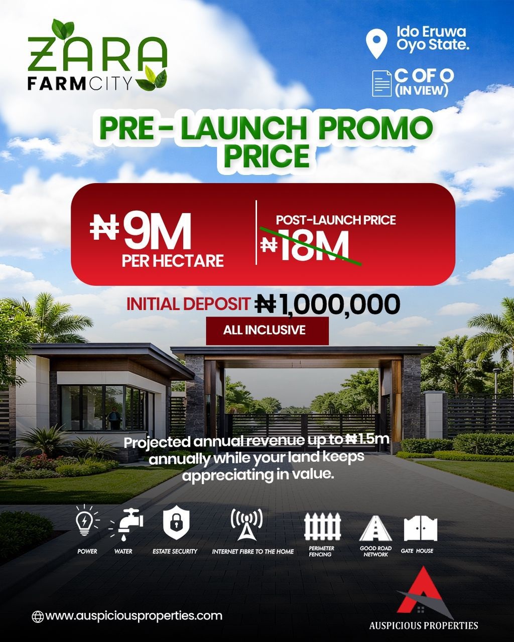 Invest in Zara Farm City, Ido-Eruwa, Ibadan. Own land with C of O (in view) and earn up to ₦1.5M yearly passive income from managed farming