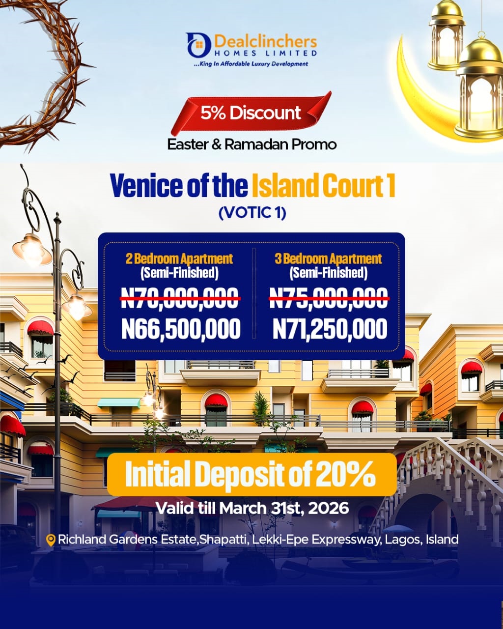 Experience elegance at Venice of the Island Court 1 (VOTIC 1). Premium 2, 3 & 4 bedroom homes in Richland Gardens Estate, Shapati.