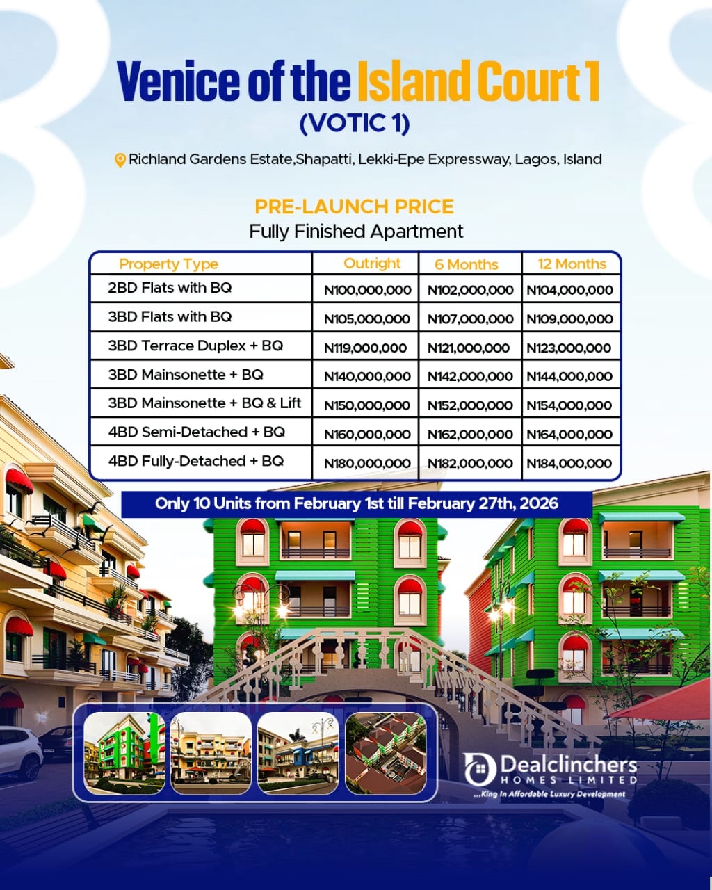 Experience elegance at Venice of the Island Court 1 (VOTIC 1). Premium 2, 3 & 4 bedroom homes in Richland Gardens Estate, Shapati.