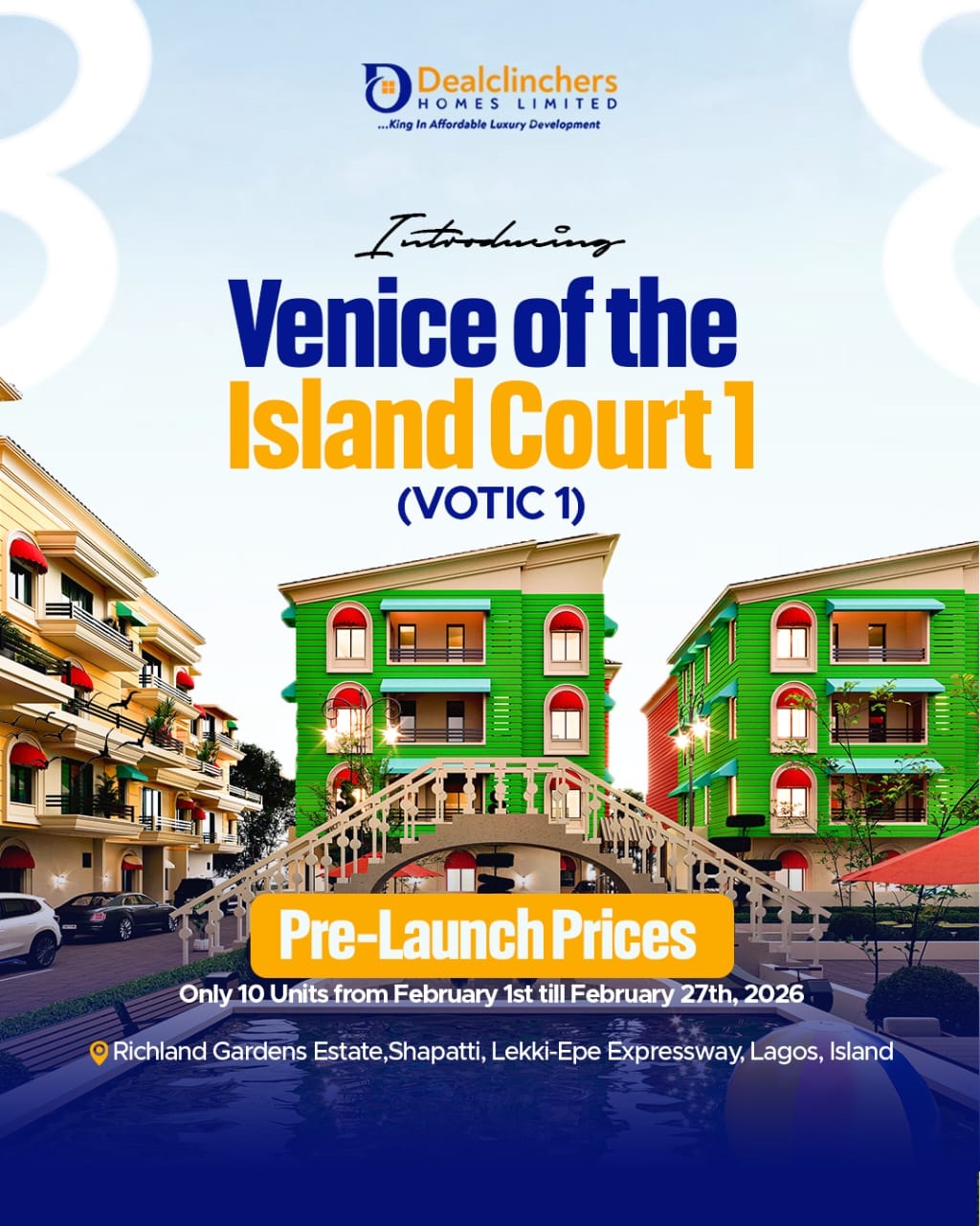 Experience elegance at Venice of the Island Court 1 (VOTIC 1). Premium 2, 3 & 4 bedroom homes in Richland Gardens Estate, Shapati.