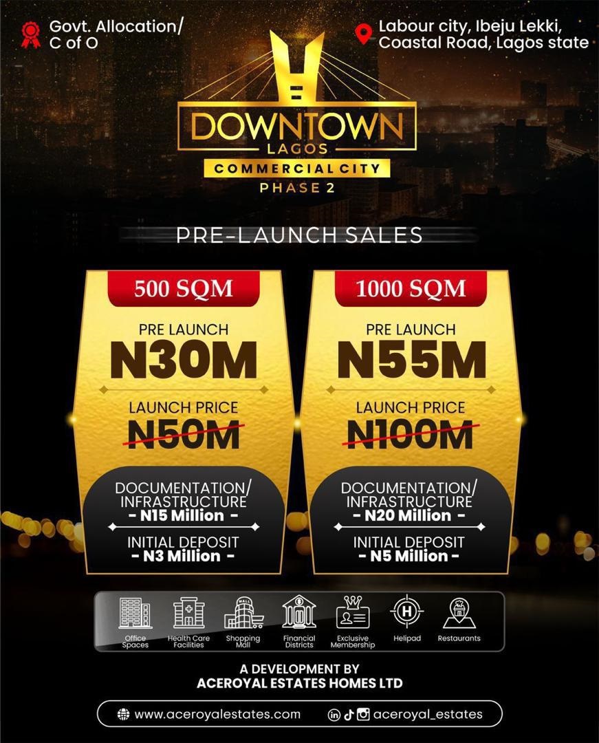 Secure land at Downtown Lagos Commercial City Phase 2 for ₦30M before it hits ₦50M. C of O title, near Dangote Refinery, Coastal road
