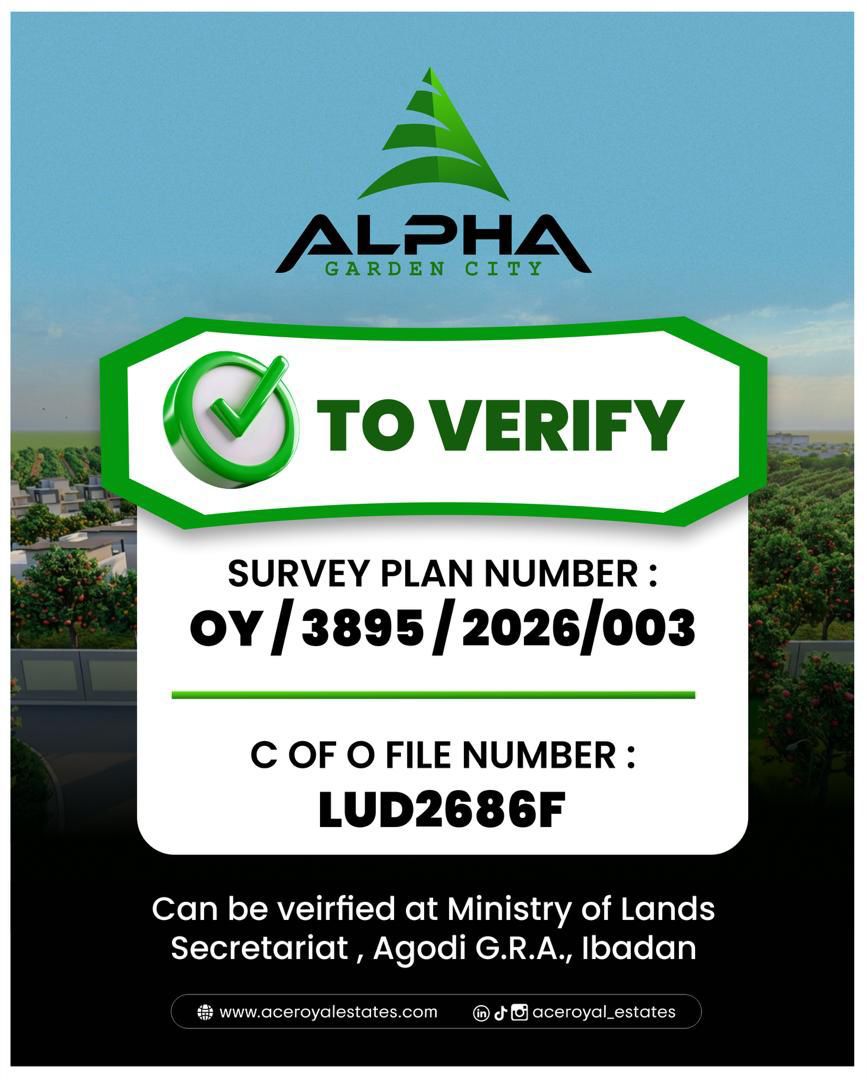 Invest in Alpha Garden City Resort, Ibadan today! Land with world-class amenities near the Ibadan Airport. Buy 1 acre, get 1 plot FREE.