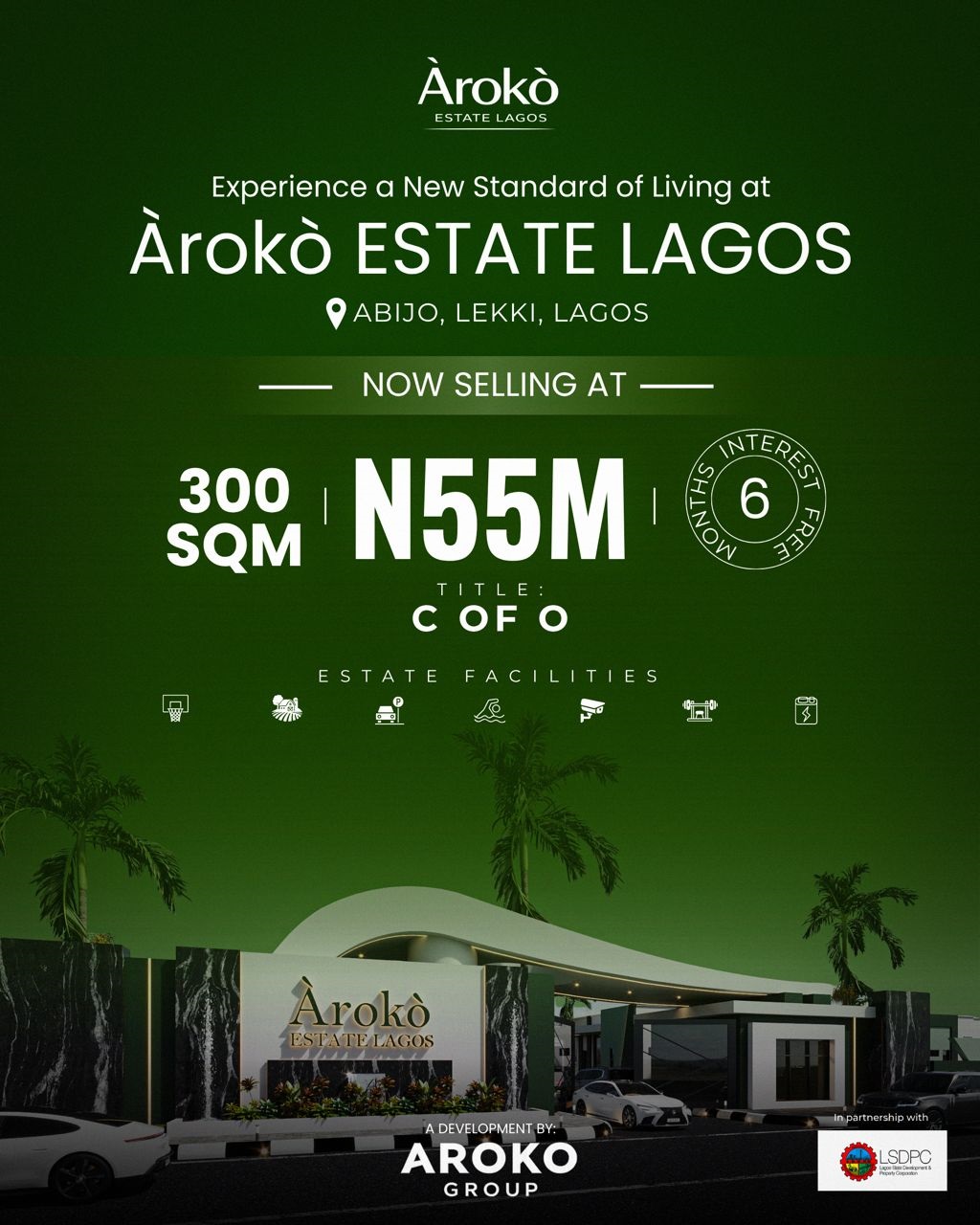 Invest in AROKO Estate Lagos. Luxury 300-500sqm plots and finished bungalows with C of O. 6-month payment plan available. Limited units