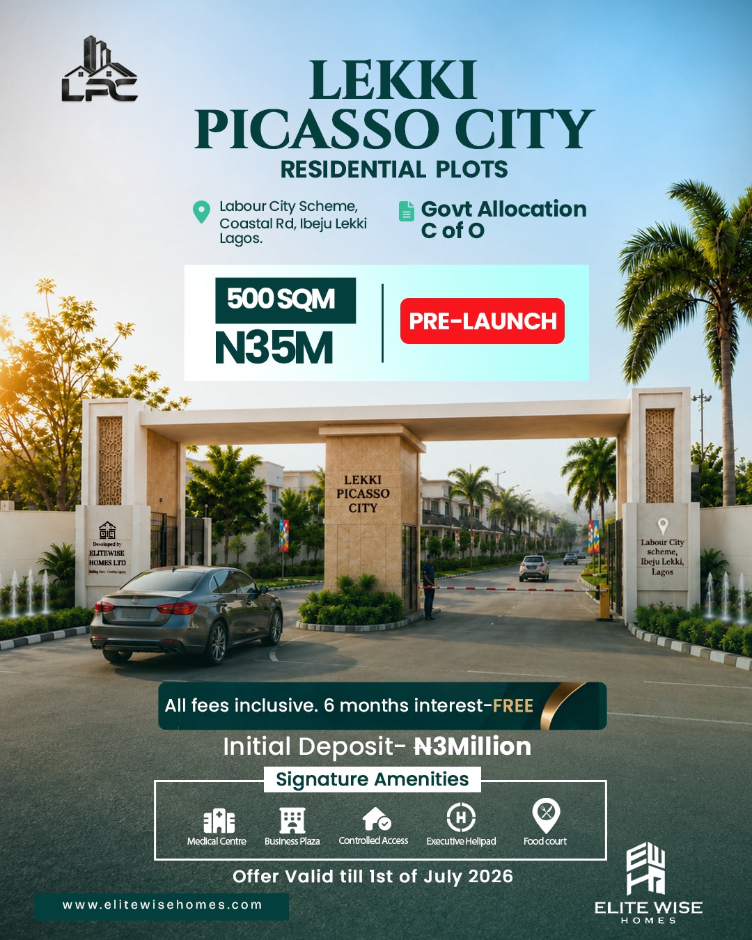Secure your future at Lekki Picasso City, Lagos. Premium residential & commercial C of O plot on the Coastal Road, Ibeju-Lekki +2348138623765